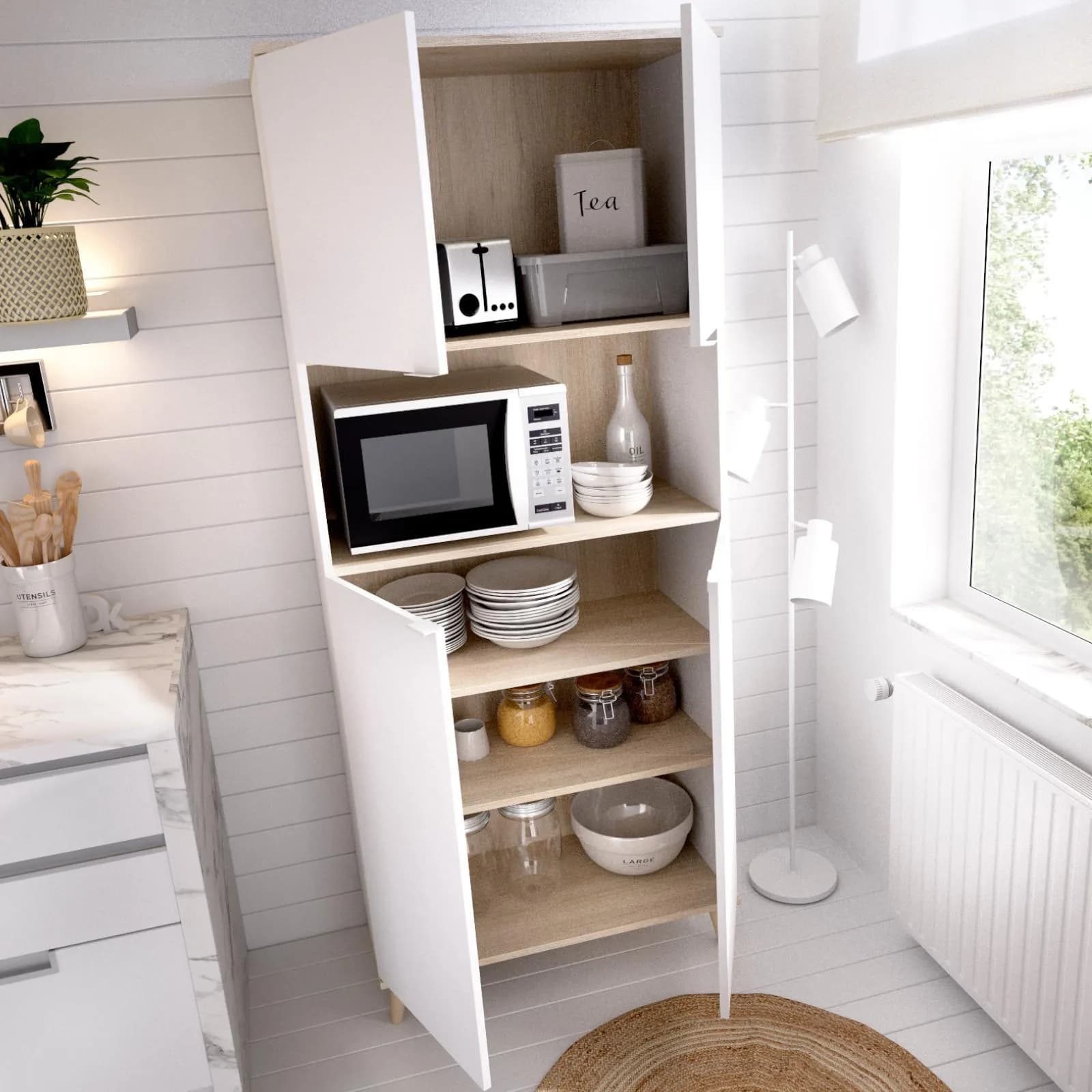 Credenza multiuso 80x189h cm in legno naturale e bianco - Syrio