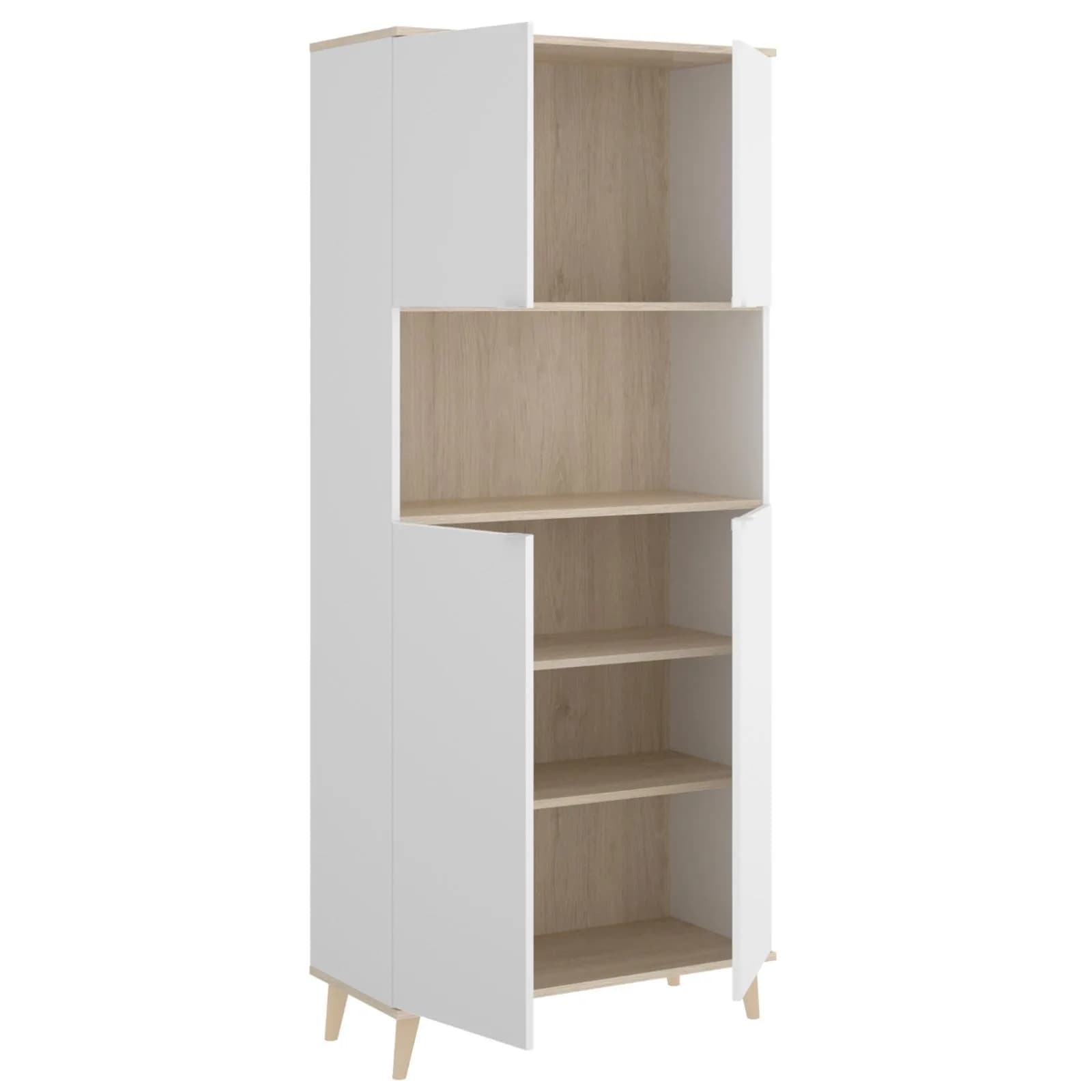 Credenza multiuso 80x189h cm in legno naturale e bianco - Syrio