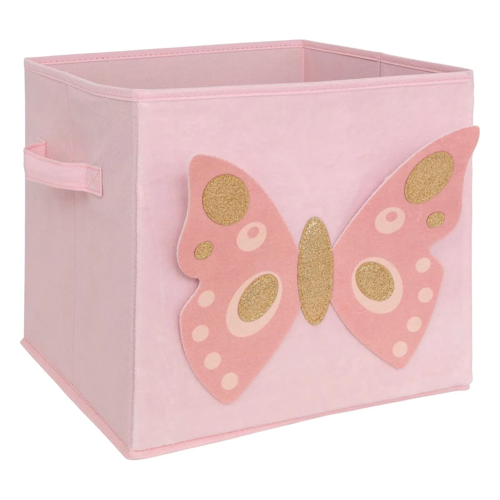 Cubo contenitore 29x29h cm in velluto rosa fantasia farfalla - Kids