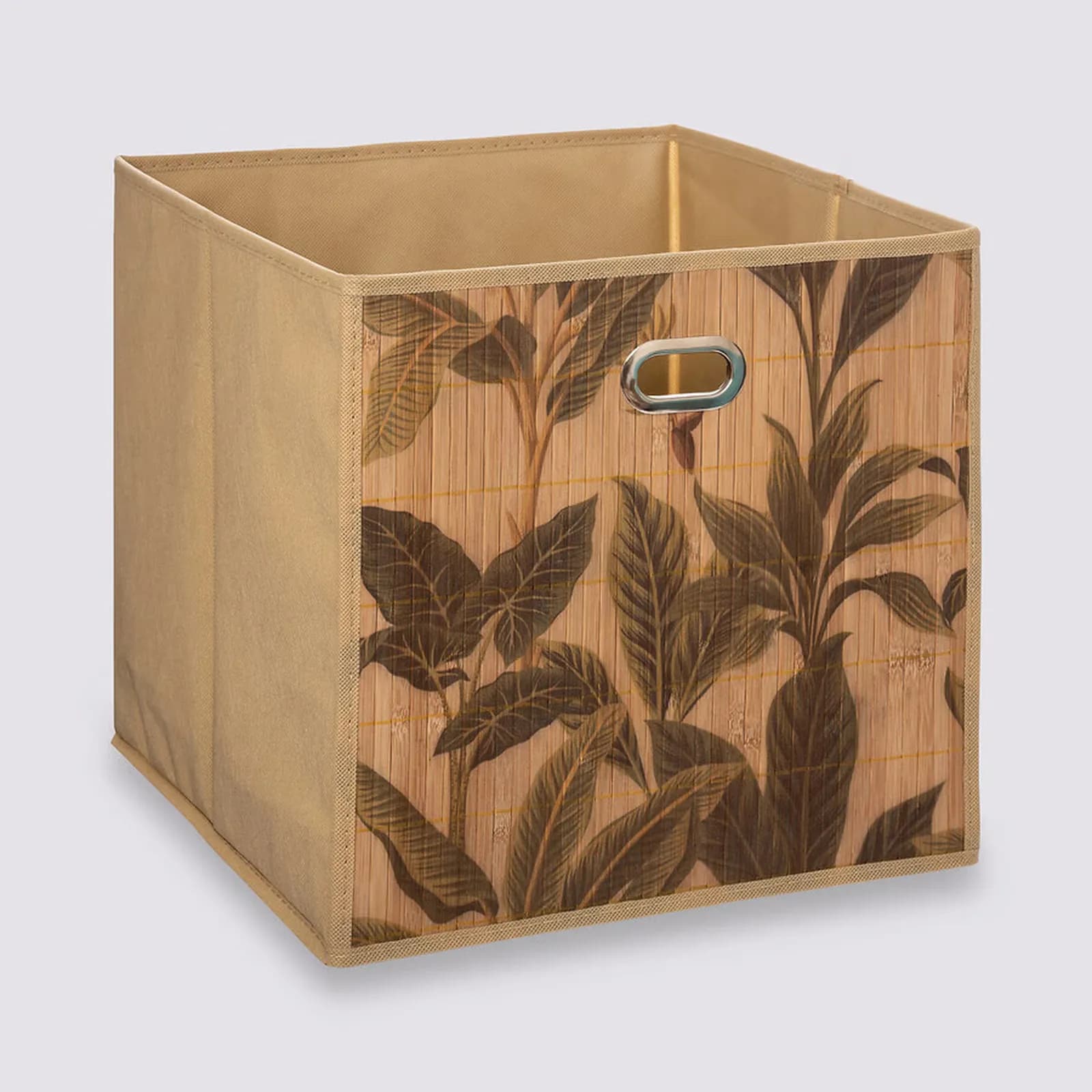 Cubo contenitore 31x31h cm in bambù con fantasia tropicale
