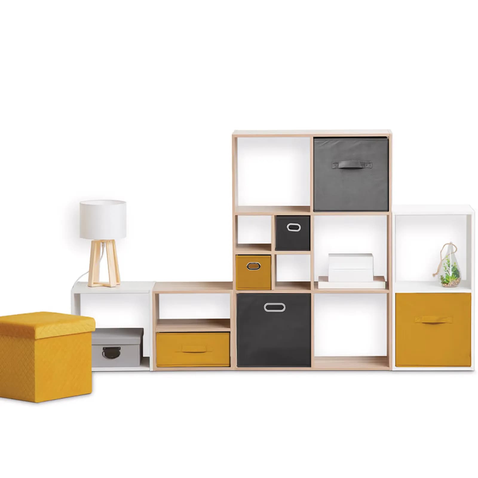 Cubo contenitore 31x31h cm in velluto giallo senape