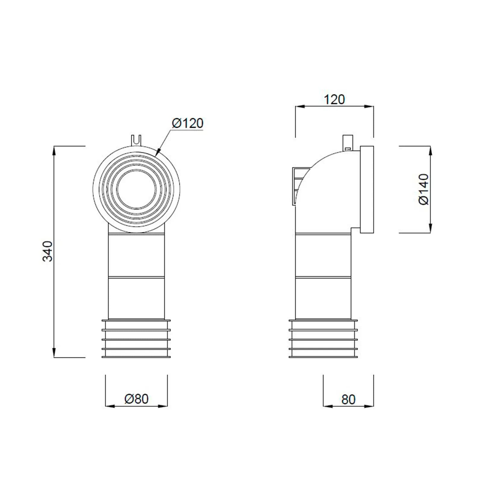 Curva tecnica dritta per wc filomuro Enise, Nile , Nadir, Clessidra con scarico traslato