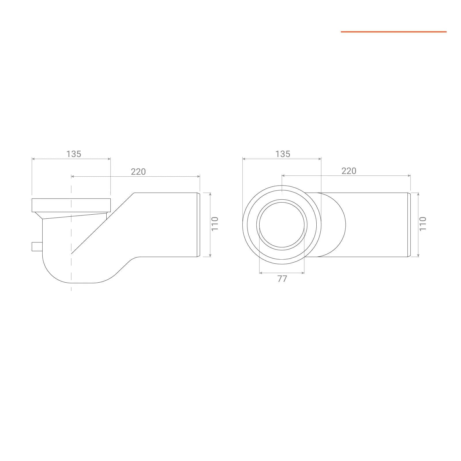 Curva tecnica sottovaso in materiale plastico Ø110mm per scarichi filoparete