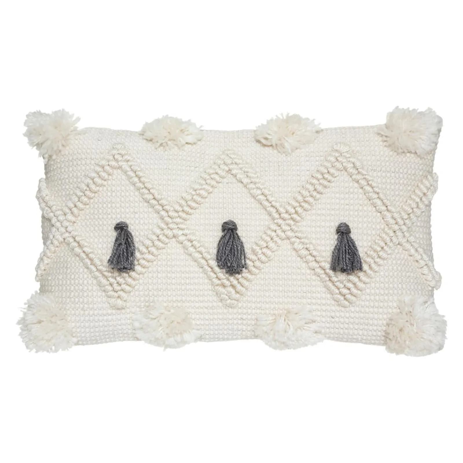 Cuscino 30x50 cm con motivo in rilievo bianco panna