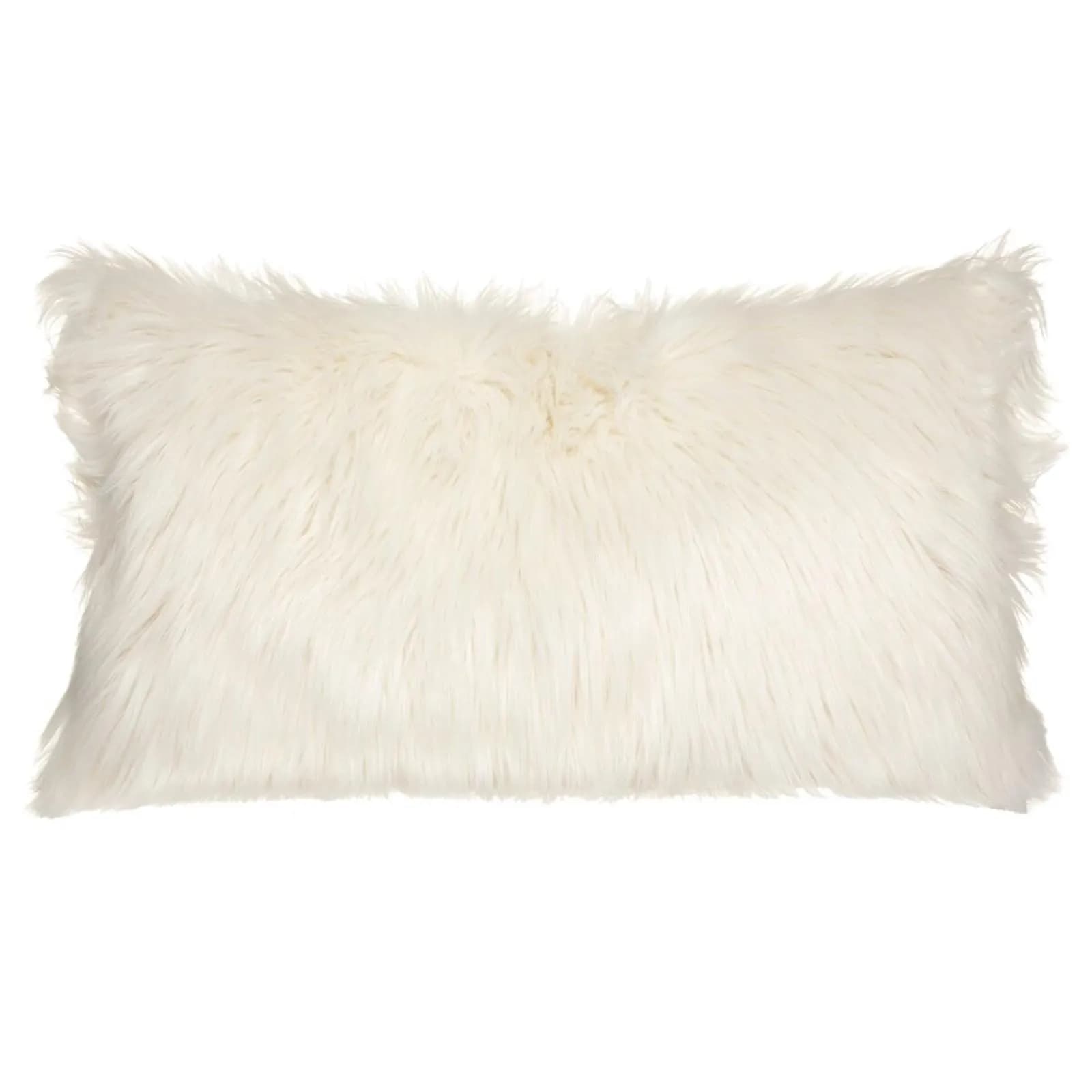 Cuscino 35x75 cm sfoderabile in similpelliccia bianco panna