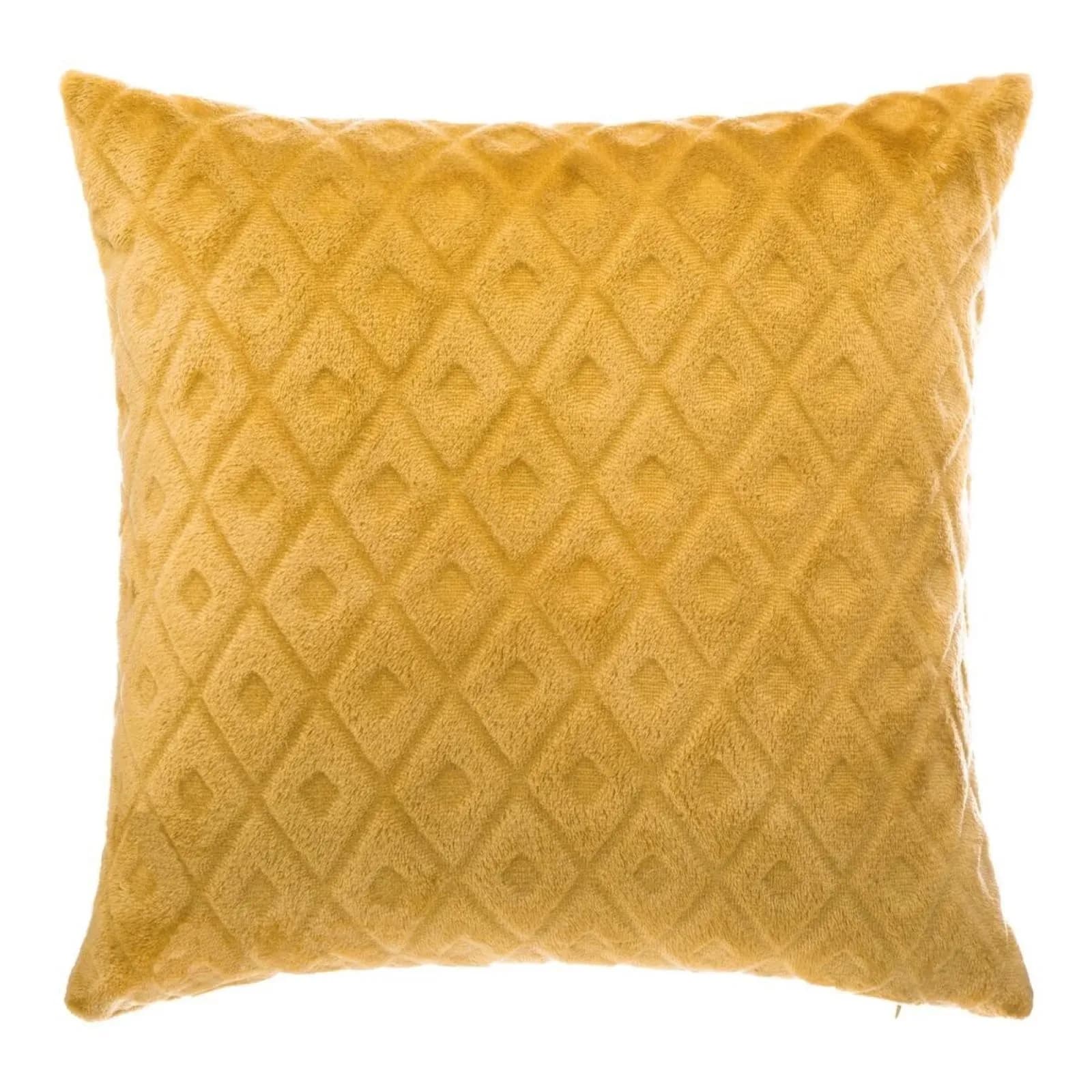 Cuscino 40x40 cm in velluto con motivo geometrico in rilievo ocra