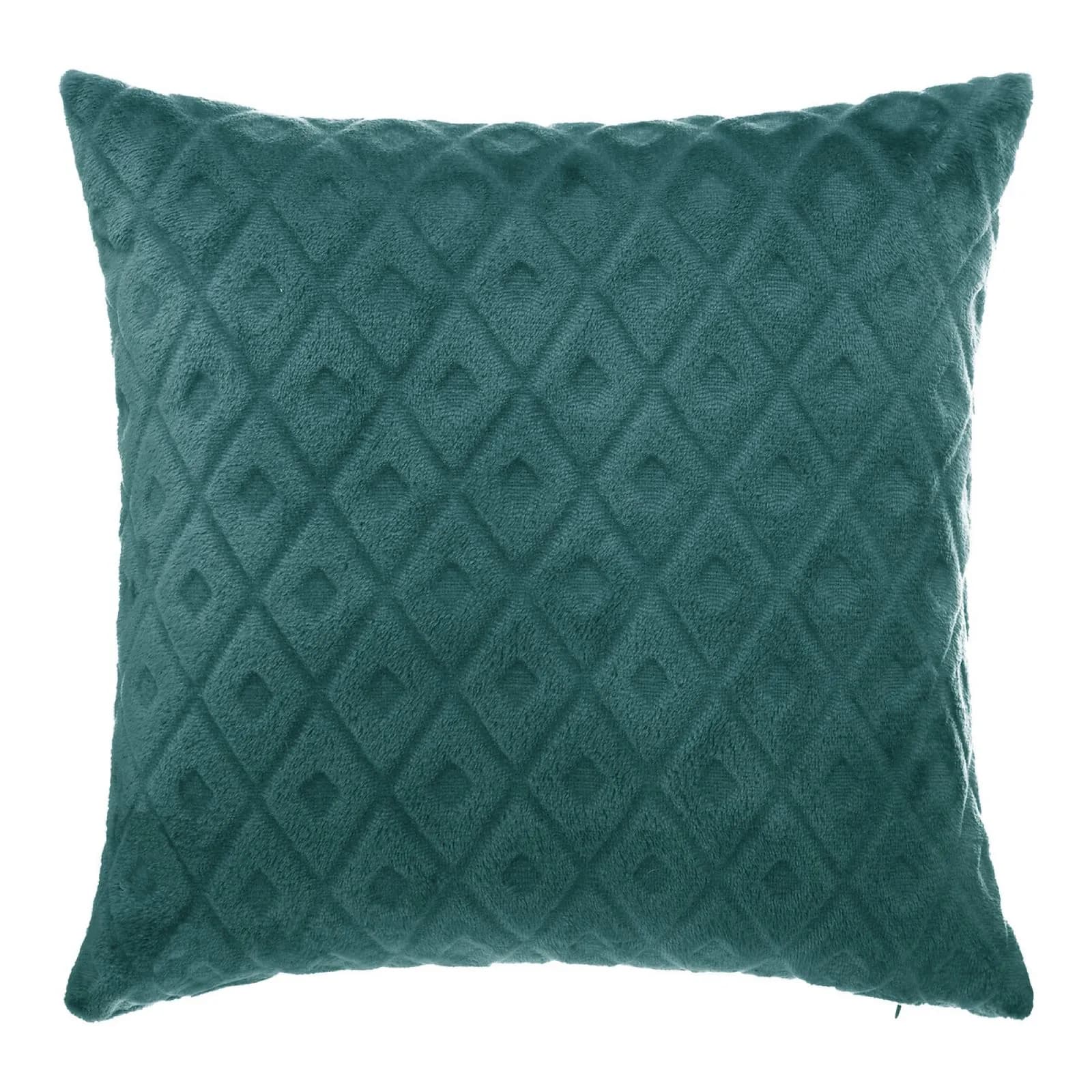 Cuscino 40x40 cm in velluto con motivo geometrico in rilievo verde