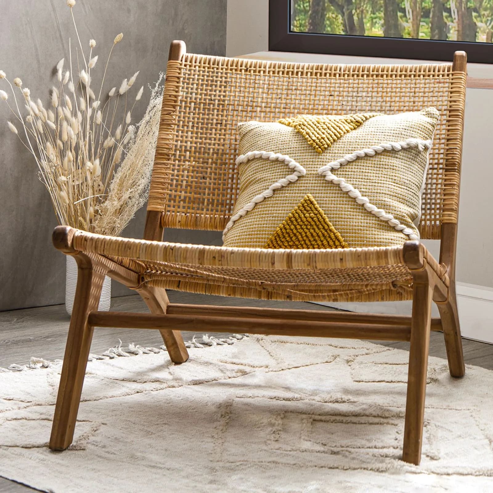 Cuscino 45x45 cm sfoderabile con motivo in rilievo ocra e beige
