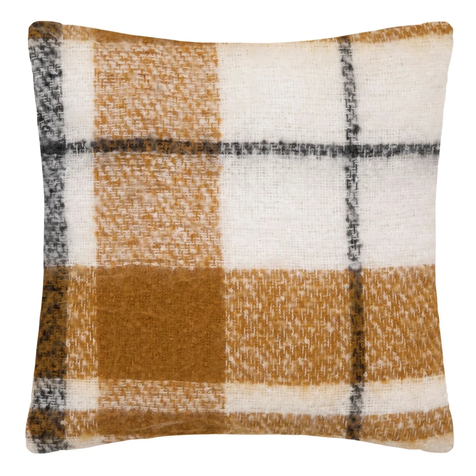 Cuscino 45x45 cm in flanella a quadri ocra e nero