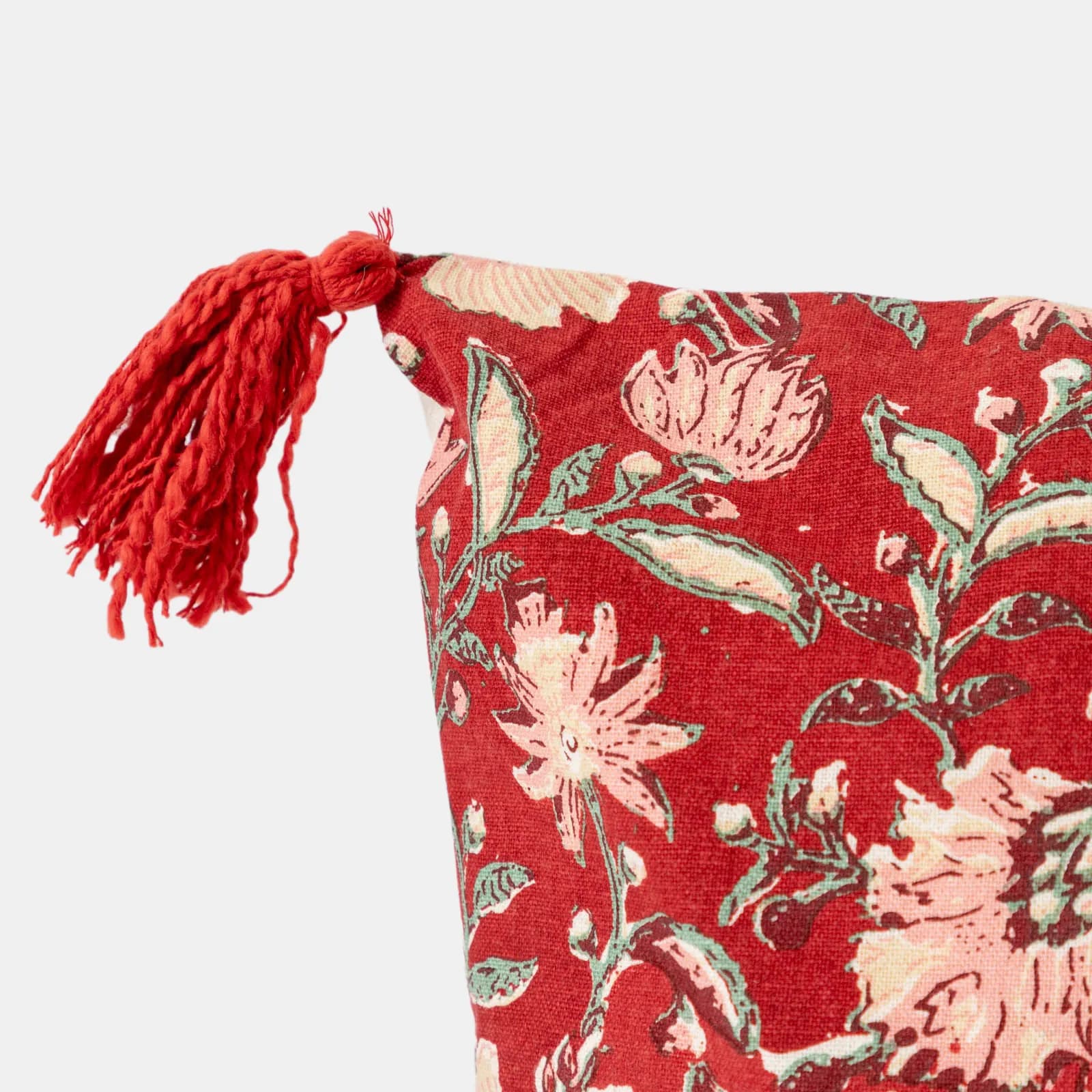 Cuscino 45x45 cm rosso in cotone a fantasia con nappine