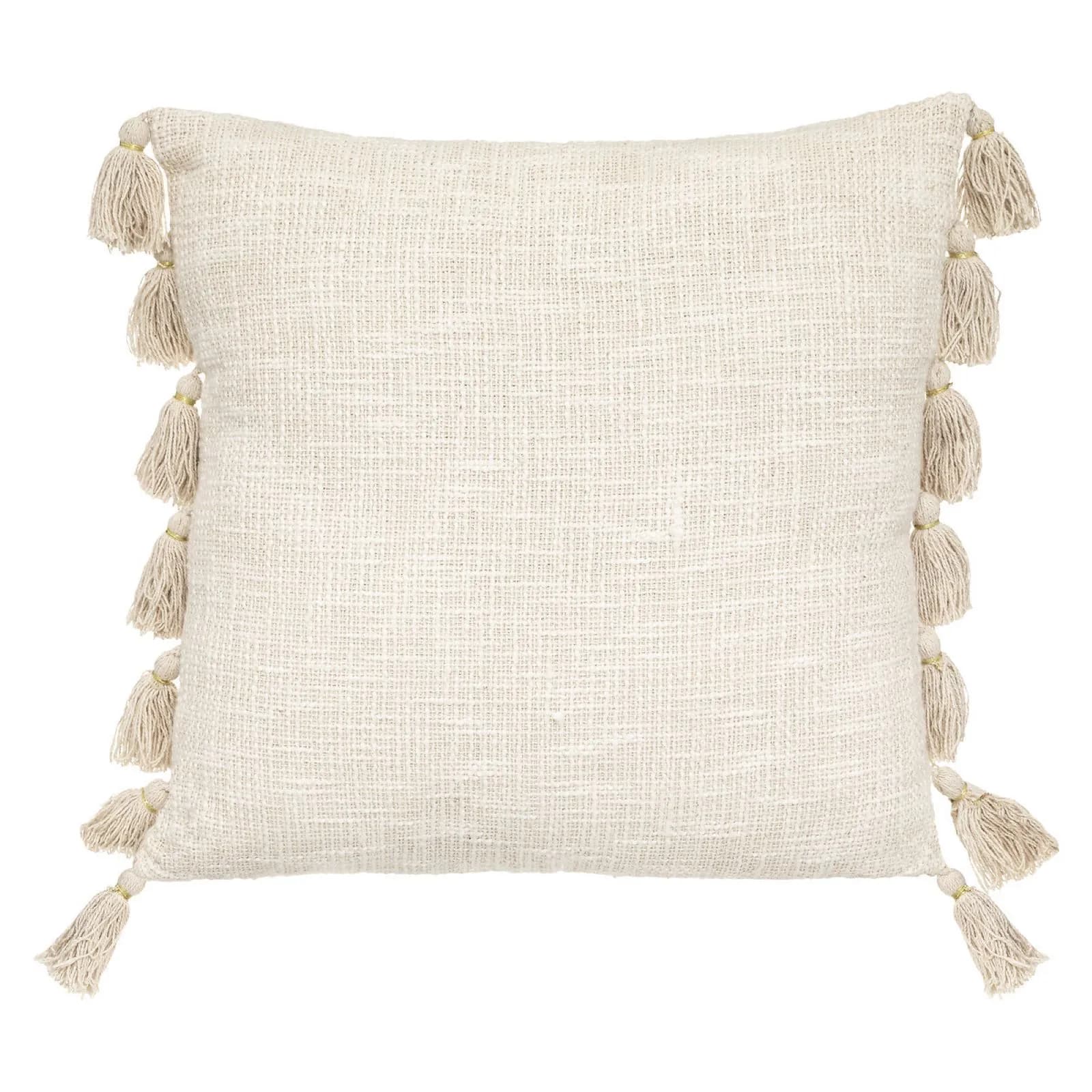 Cuscino 50x50 cm sfoderabile in cotone con pompon beige