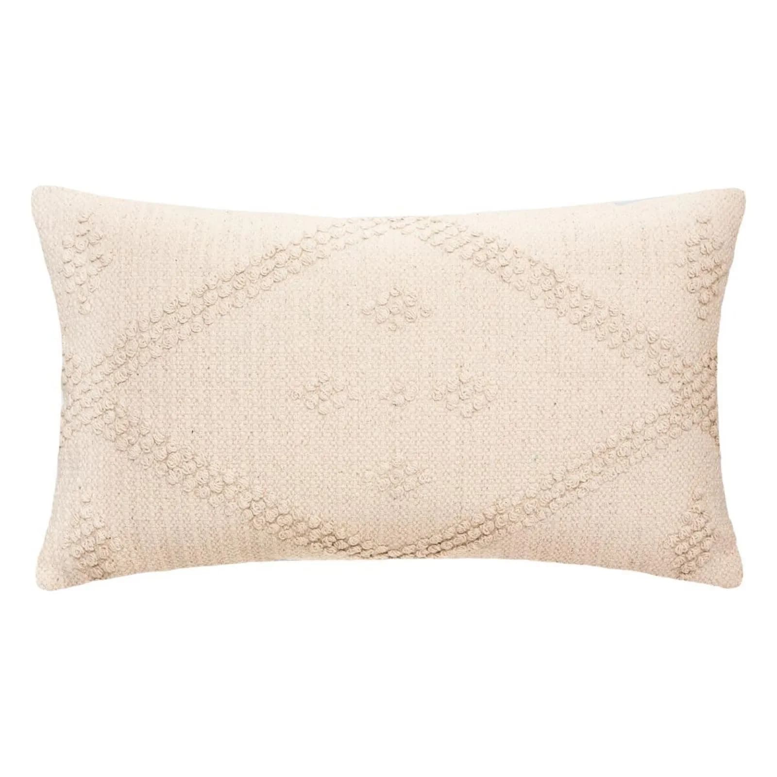 Cuscino 58x38 cm sfoderabile in cotone beige con motivo in rilievo