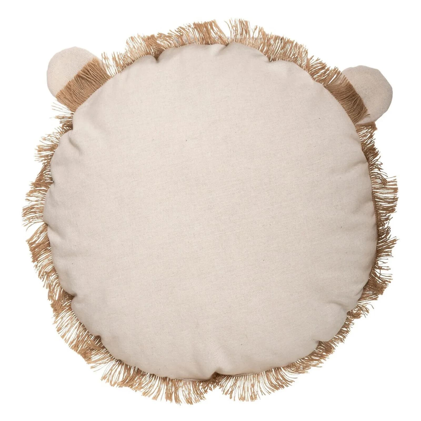 Cuscino rotondo 38 cm con stampa leone beige e frange - Timothy Kids