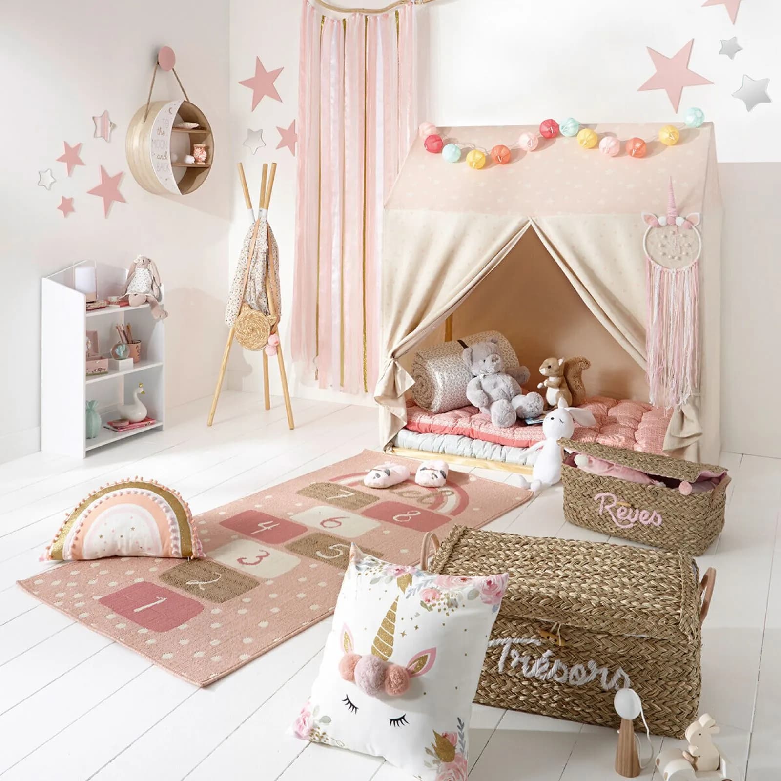 Cuscino sfoderabile 39x39 cm con stampa unicorno bianco - Timothy kids