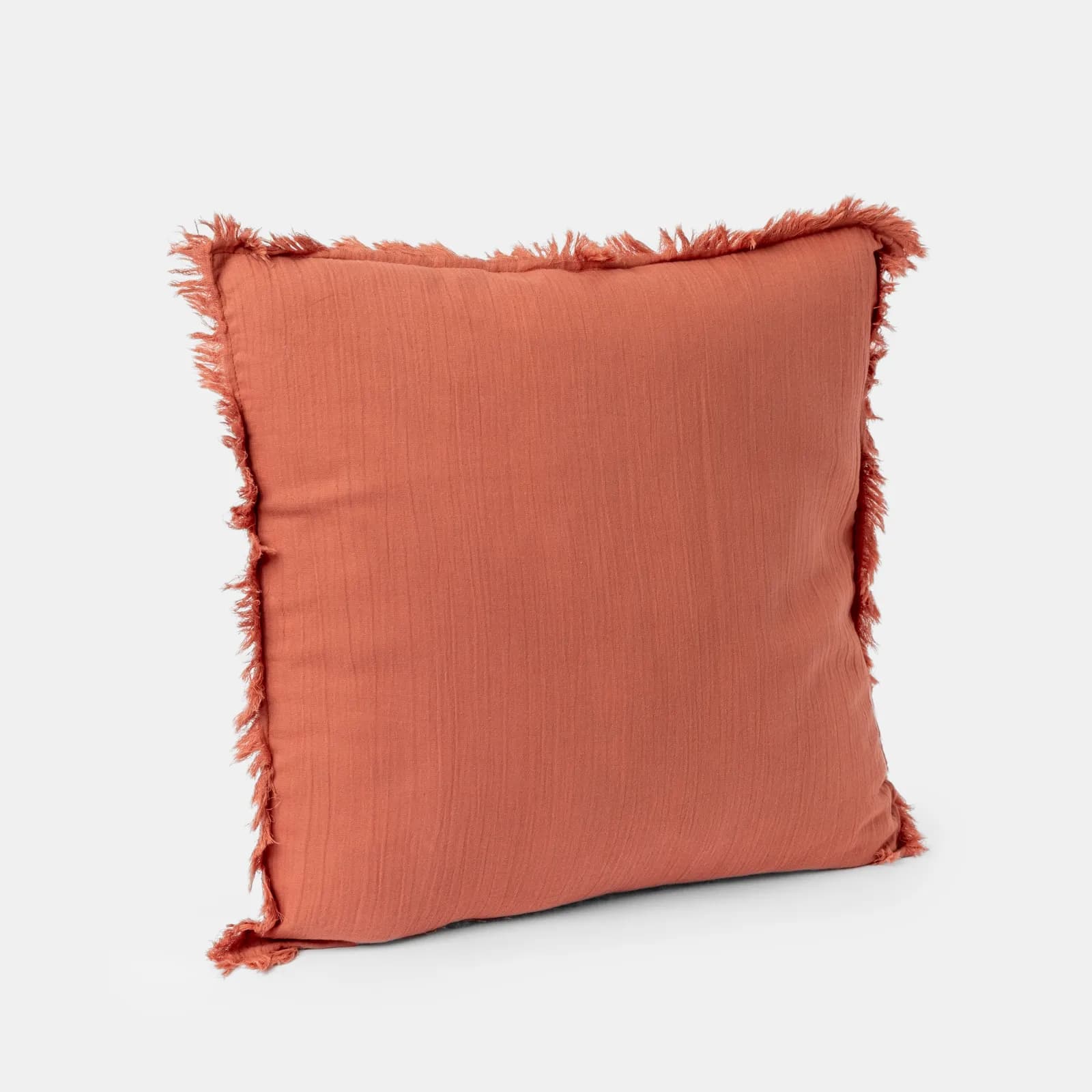 Cuscino sfoderabile 45x45 cm terracotta in cotone mussolina con frange