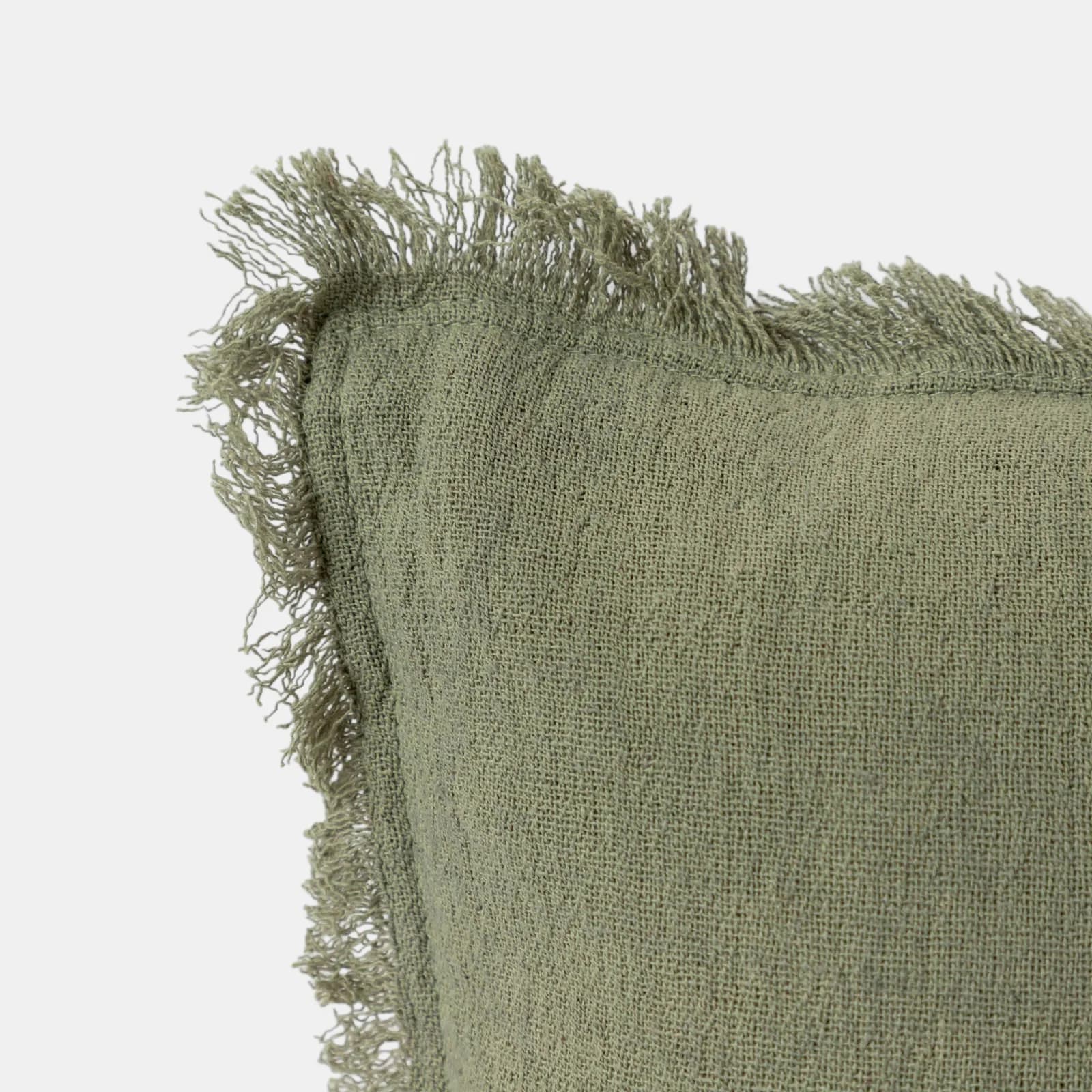 Cuscino sfoderabile 45x45 cm verde militare in cotone mussolina con frange