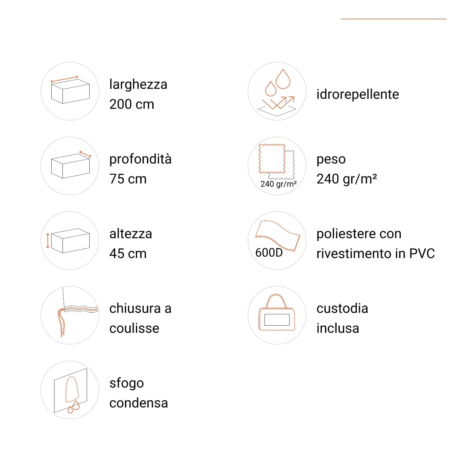 Copertura protettiva per lettino prendisole in poliestere idrorepellente 200x75x45h cm - Wakanda