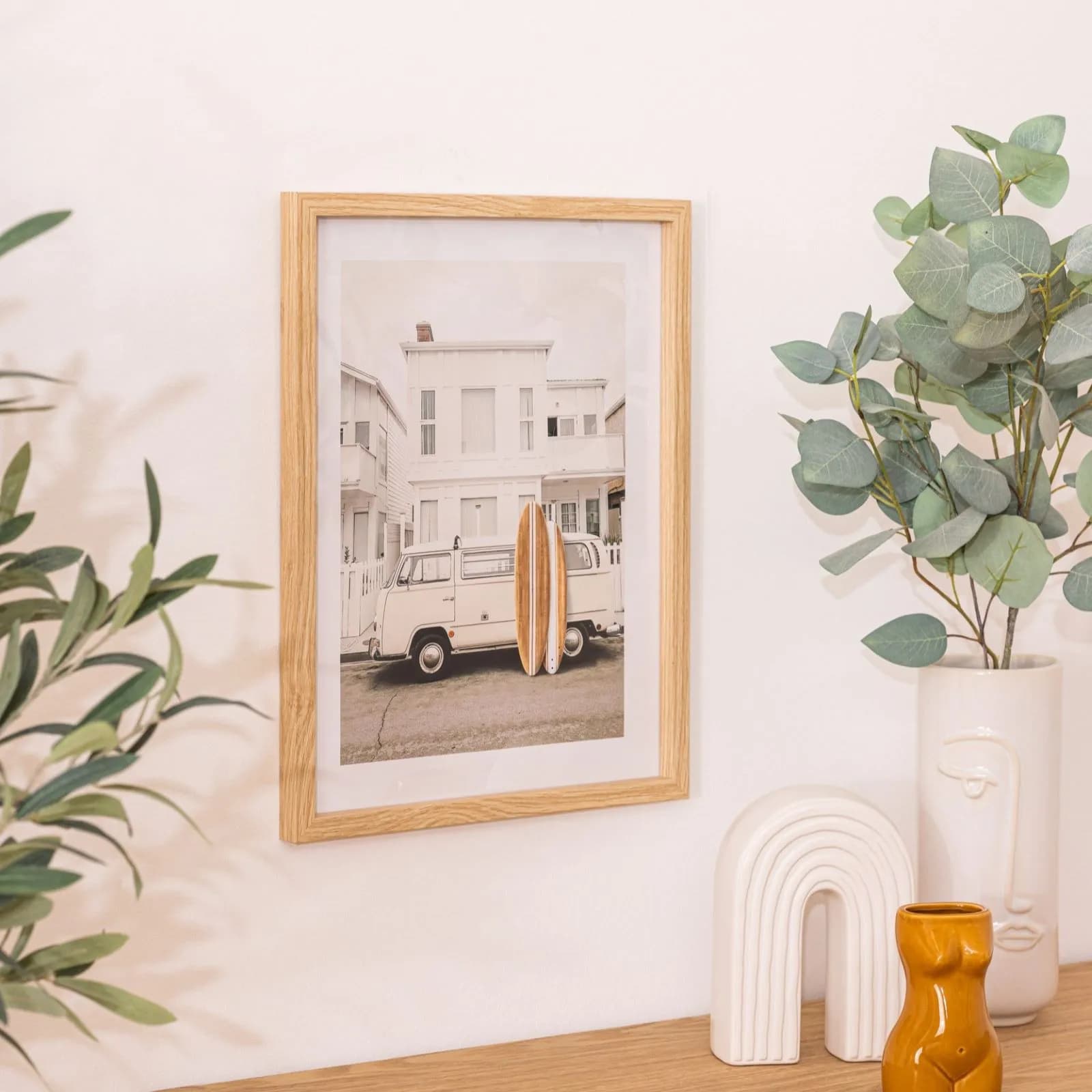 Decorazione da parete 30x40h cm in tessuto bianco e nero con cornice legno