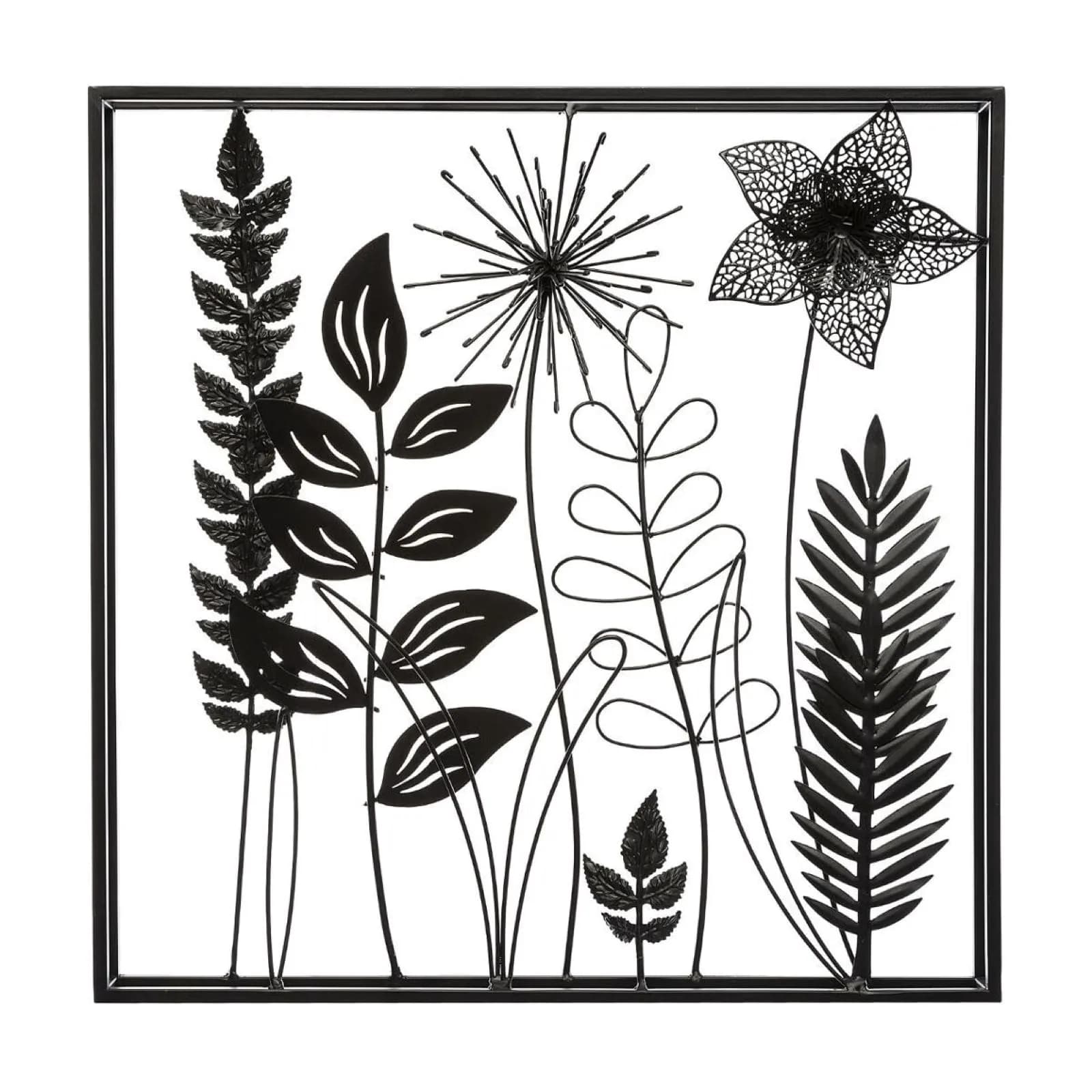 Decorazione da parete 41h cm in metallo nero fantasia foglie