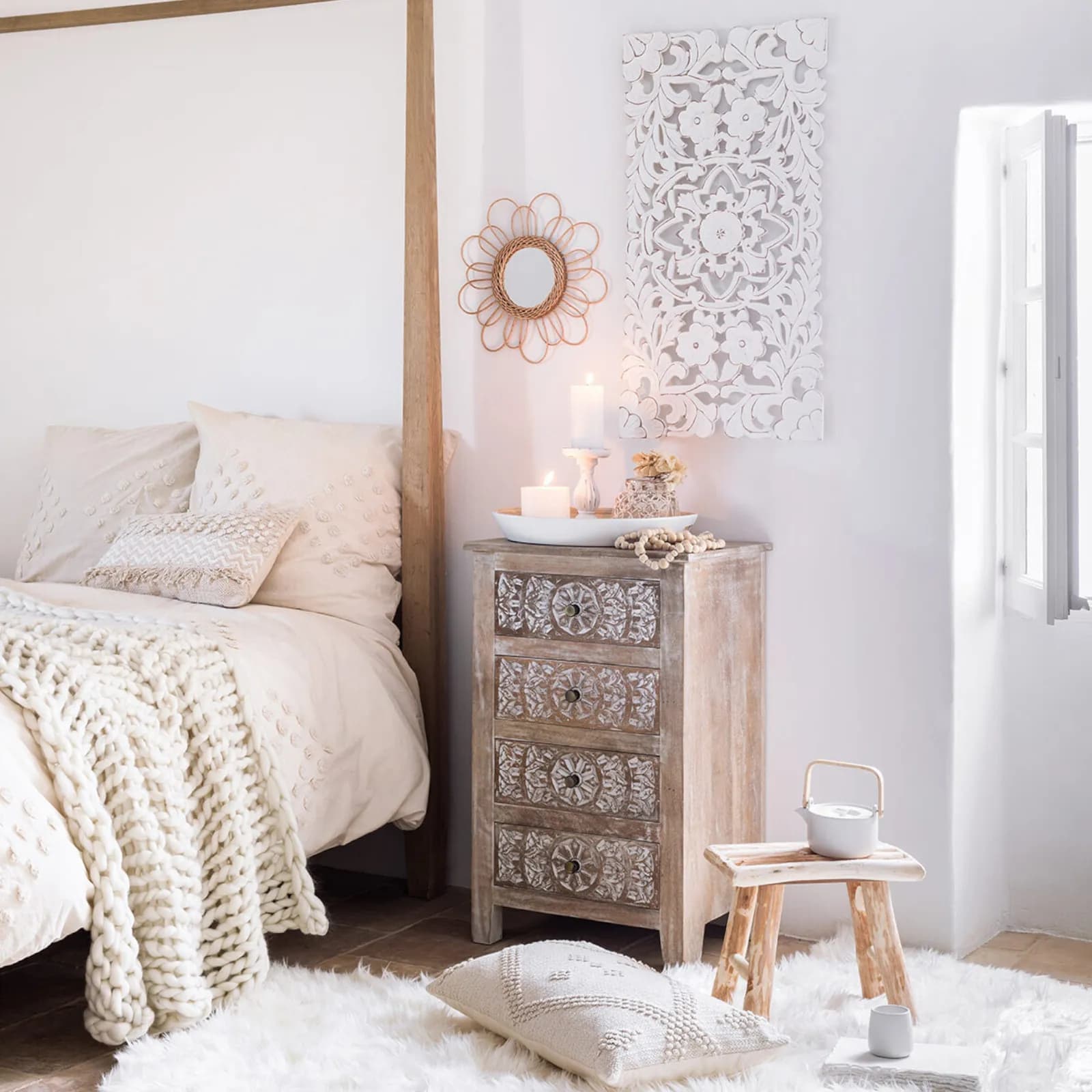 Decorazione da parete 45x85 cm reversibile in legno bianco