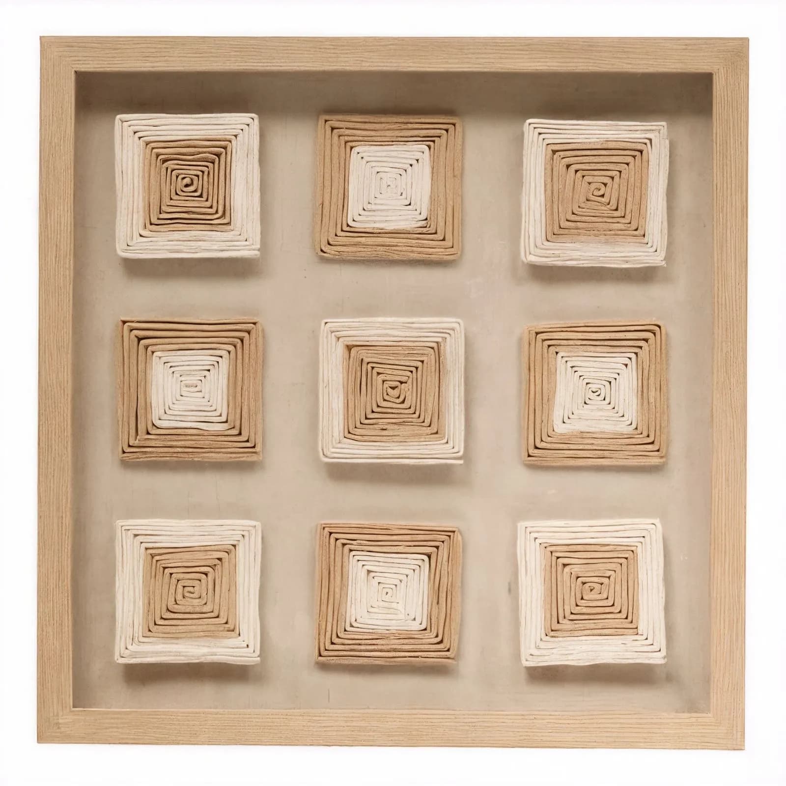 Decorazione da parete 50x50h cm in legno e corda intrecciata beige e bianco