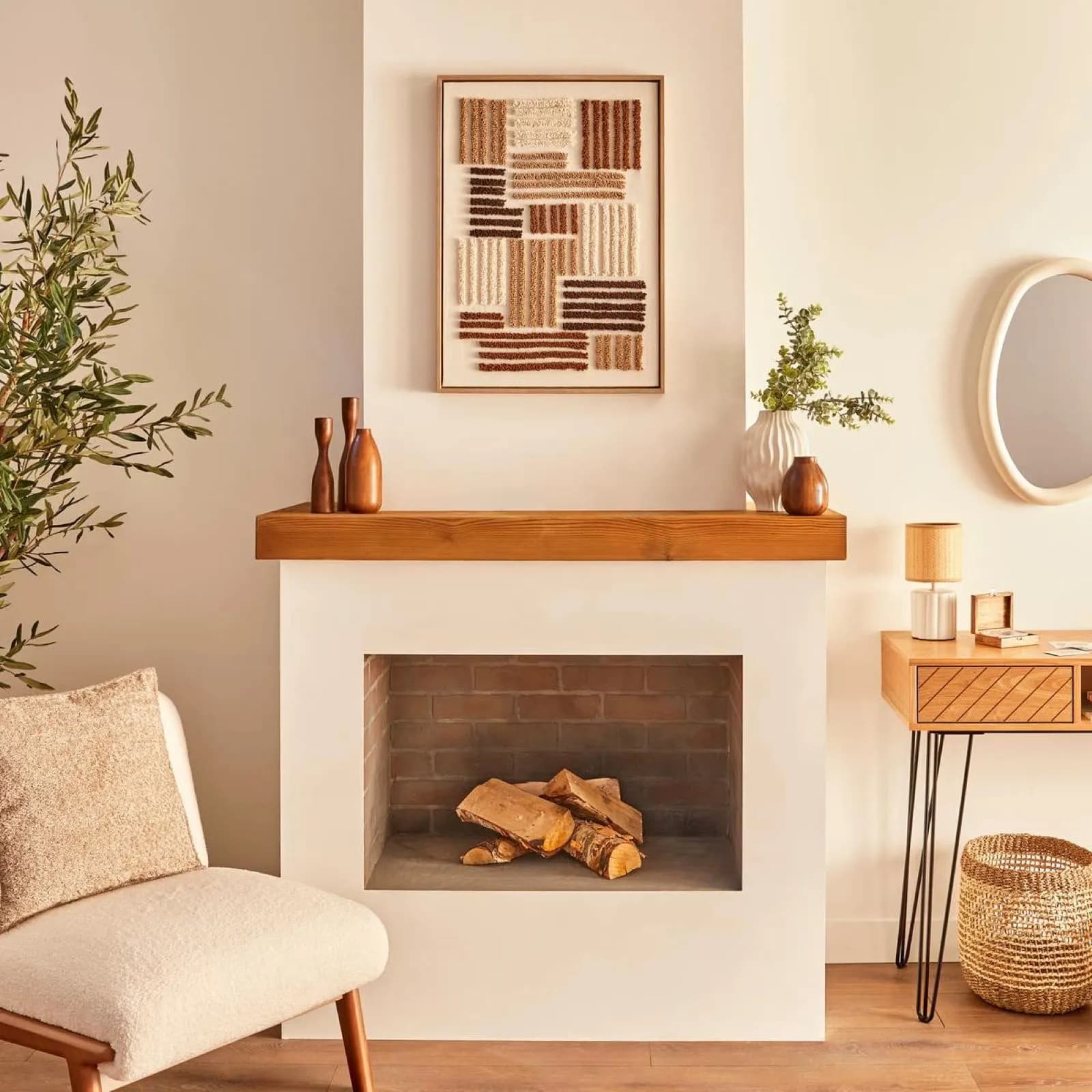 Decorazione da parete 50x70h cm tessuto beige e decorazioni bouclé cacao
