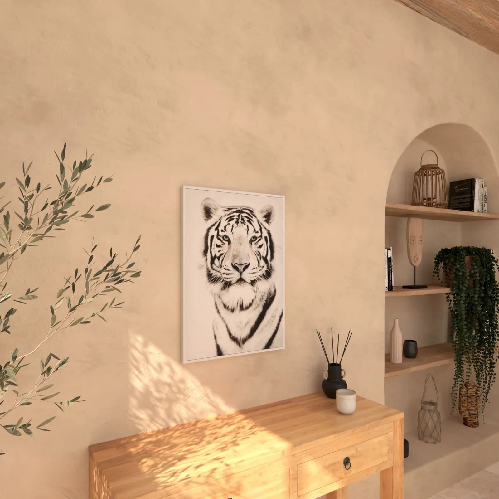 Decorazione da parete 50x70h cm tigre in tessuto bianco e nero