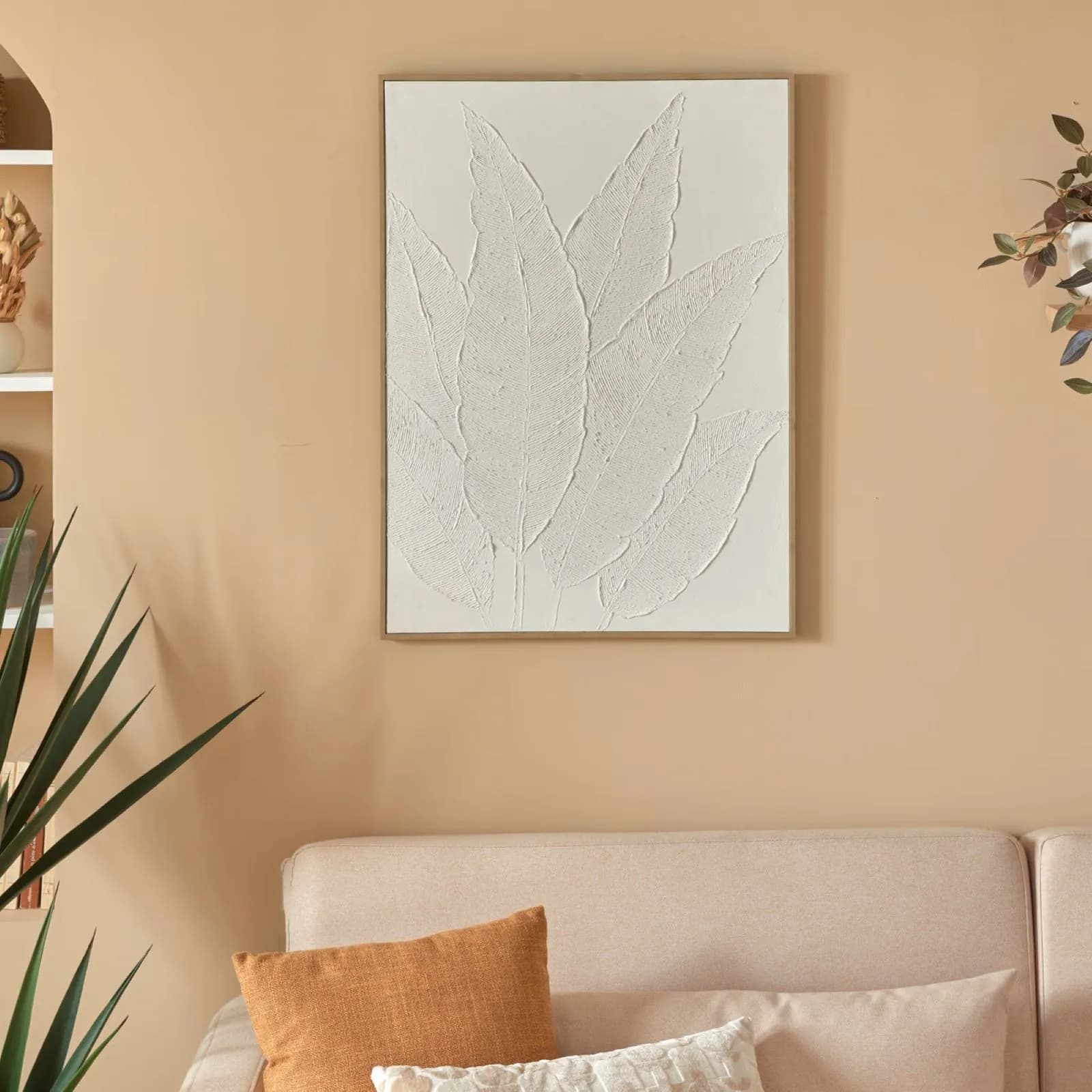 Decorazione da parete 58x78h cm dipinto ad olio bianco e cornice in legno