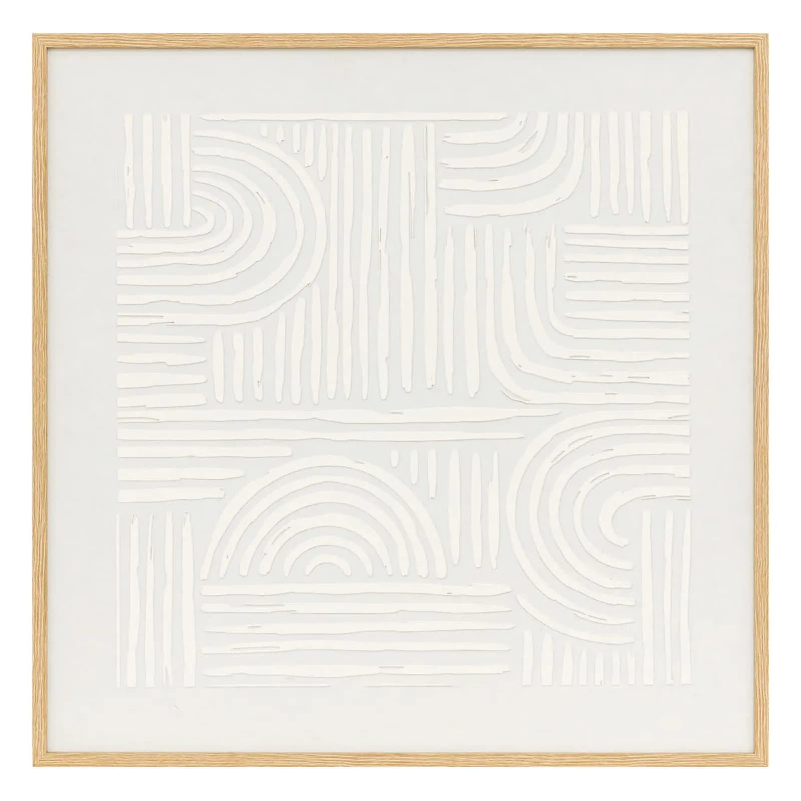 Decorazione da parete 60x60 cm rilievo in gesso bianco con cornice in legno