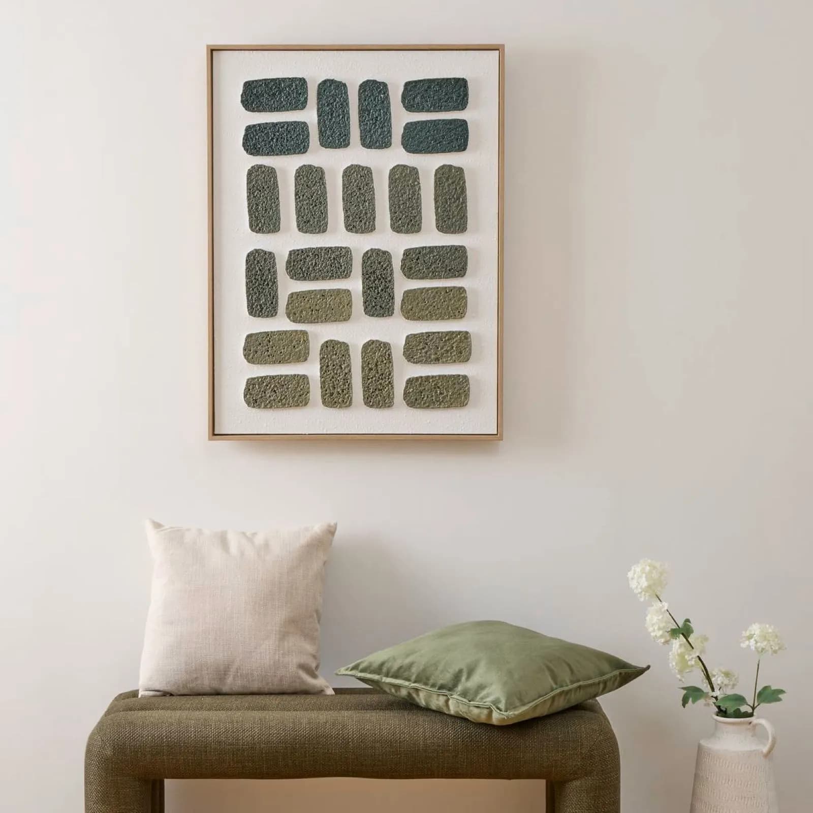Decorazione da parete 60x80 cm reversibile bianco e verde con cornice in legno