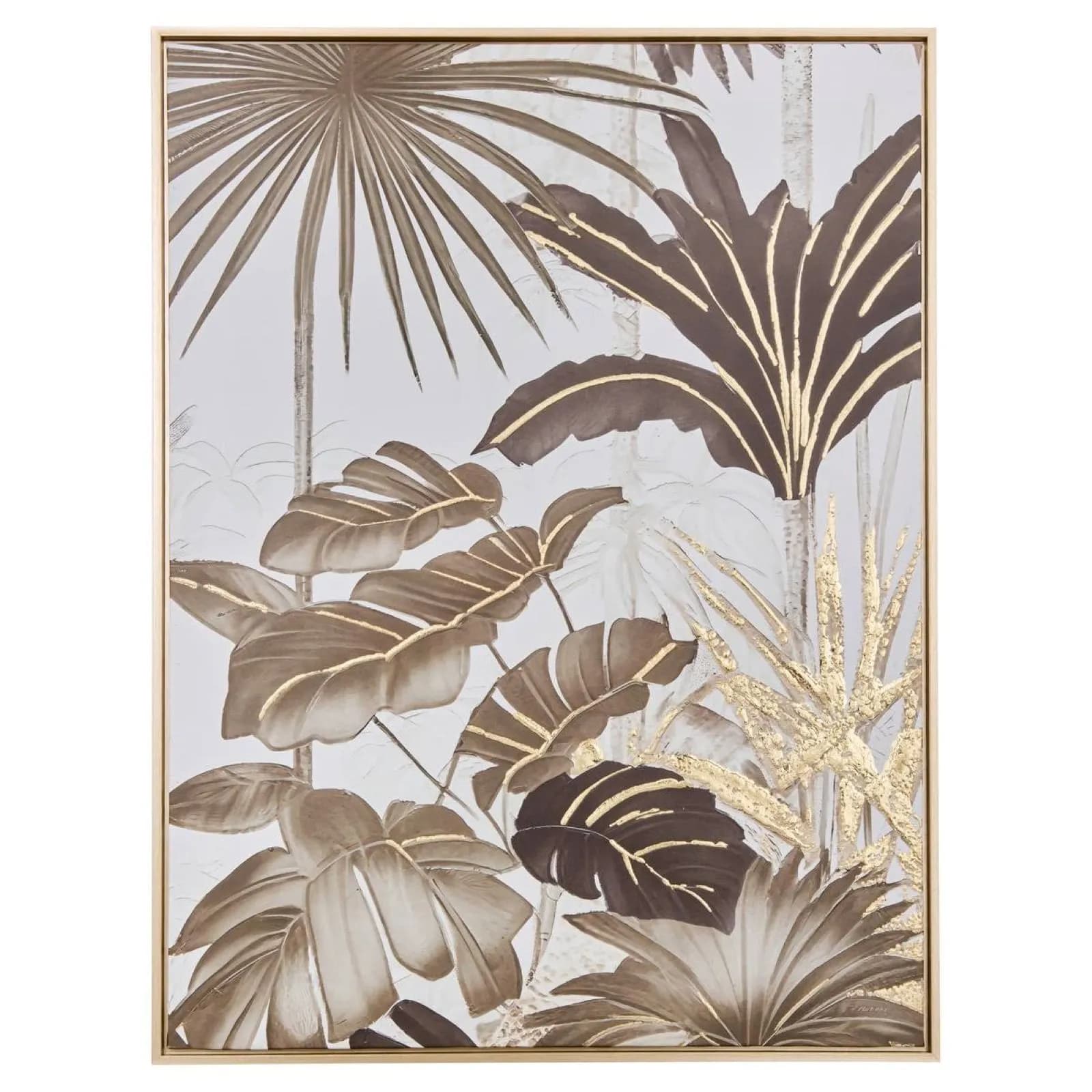 Decorazione da parete 60x80h cm tela beige e oro con cornice in legno