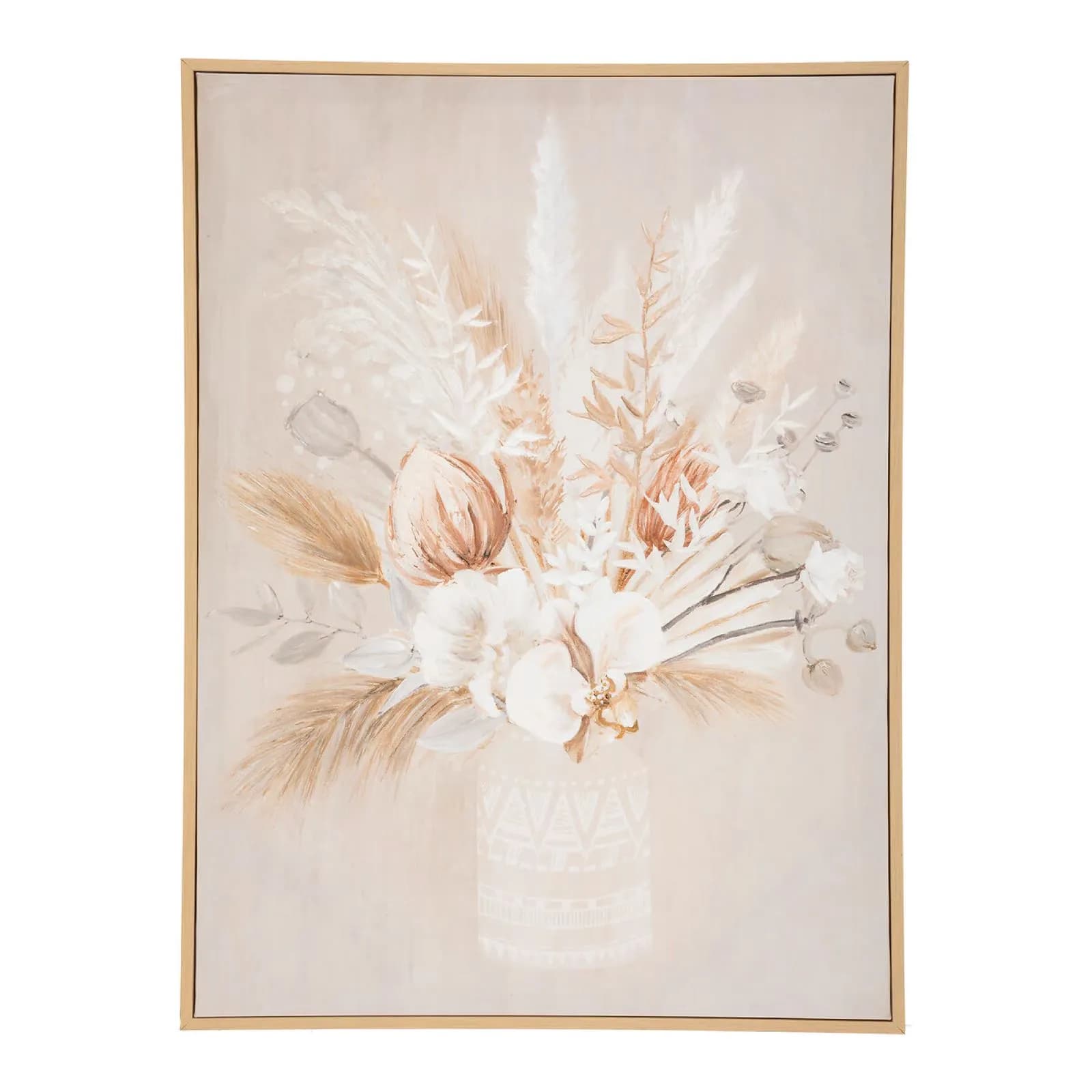 Decorazione da parete 70h cm rosa e beige con cornice in legno naturale