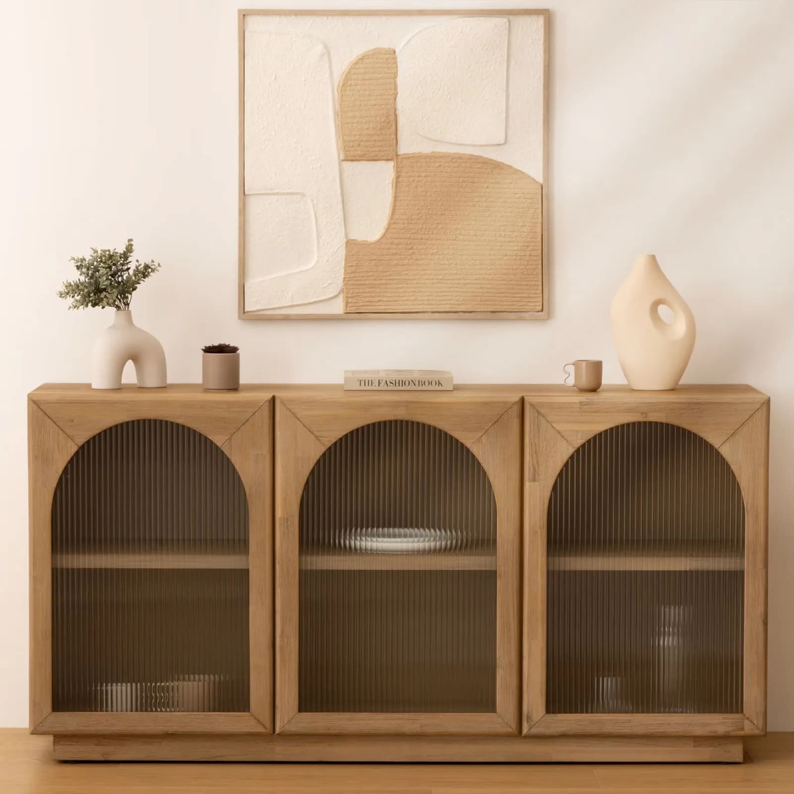 Decorazione da parete 70x70 cm in rilievo beige con cornice legno