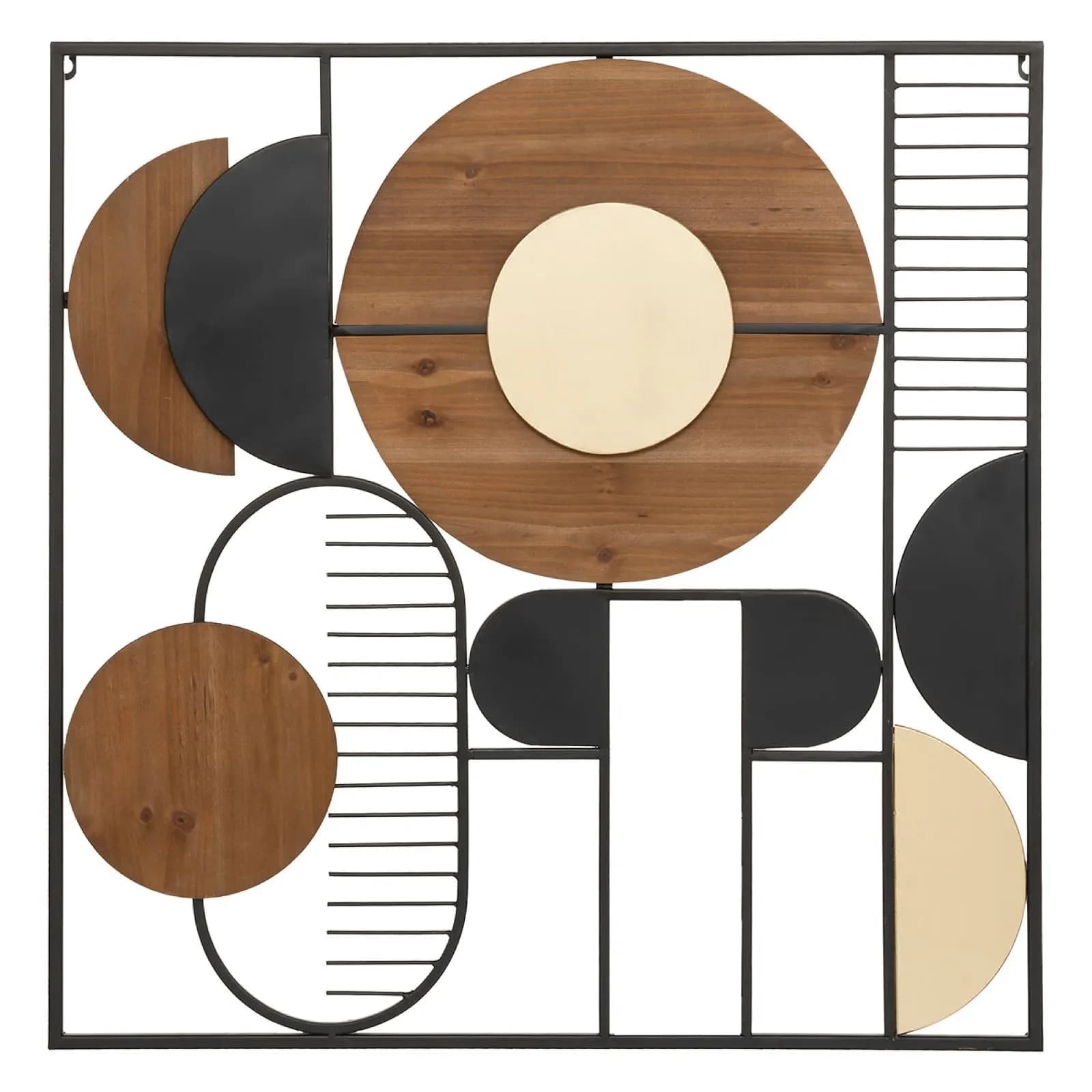 Decorazione da parete 70x70h cm in acciaio nero e legno naturale