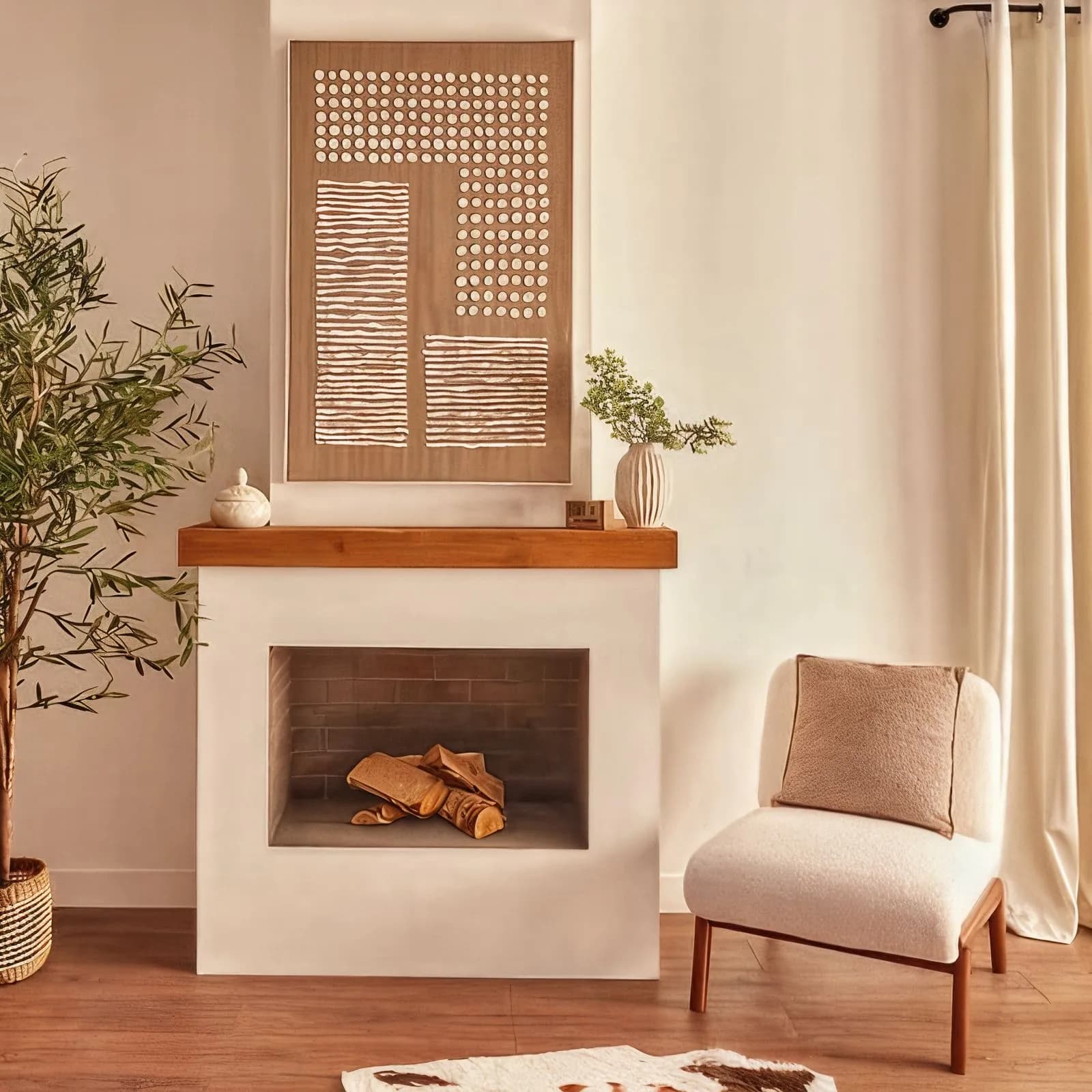 Decorazione da parete 75x116 cm reversibile tela dipinta beige e bianco