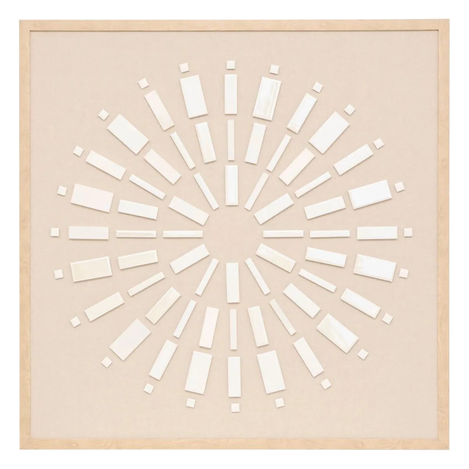 Decorazione da parete 78x78 cm rilievo in ceramica e lino con cornice in legno