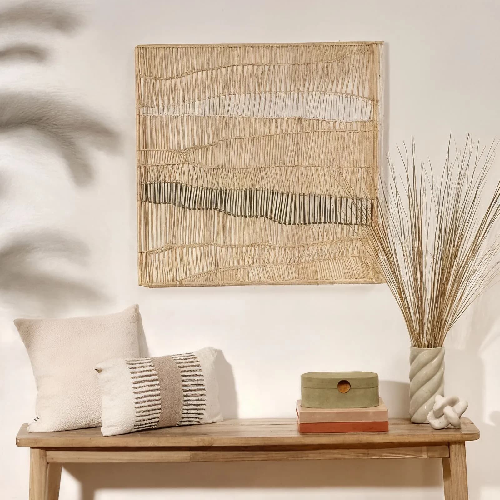 Decorazione da parete 80x80h cm in corda intrecciata beige e verde