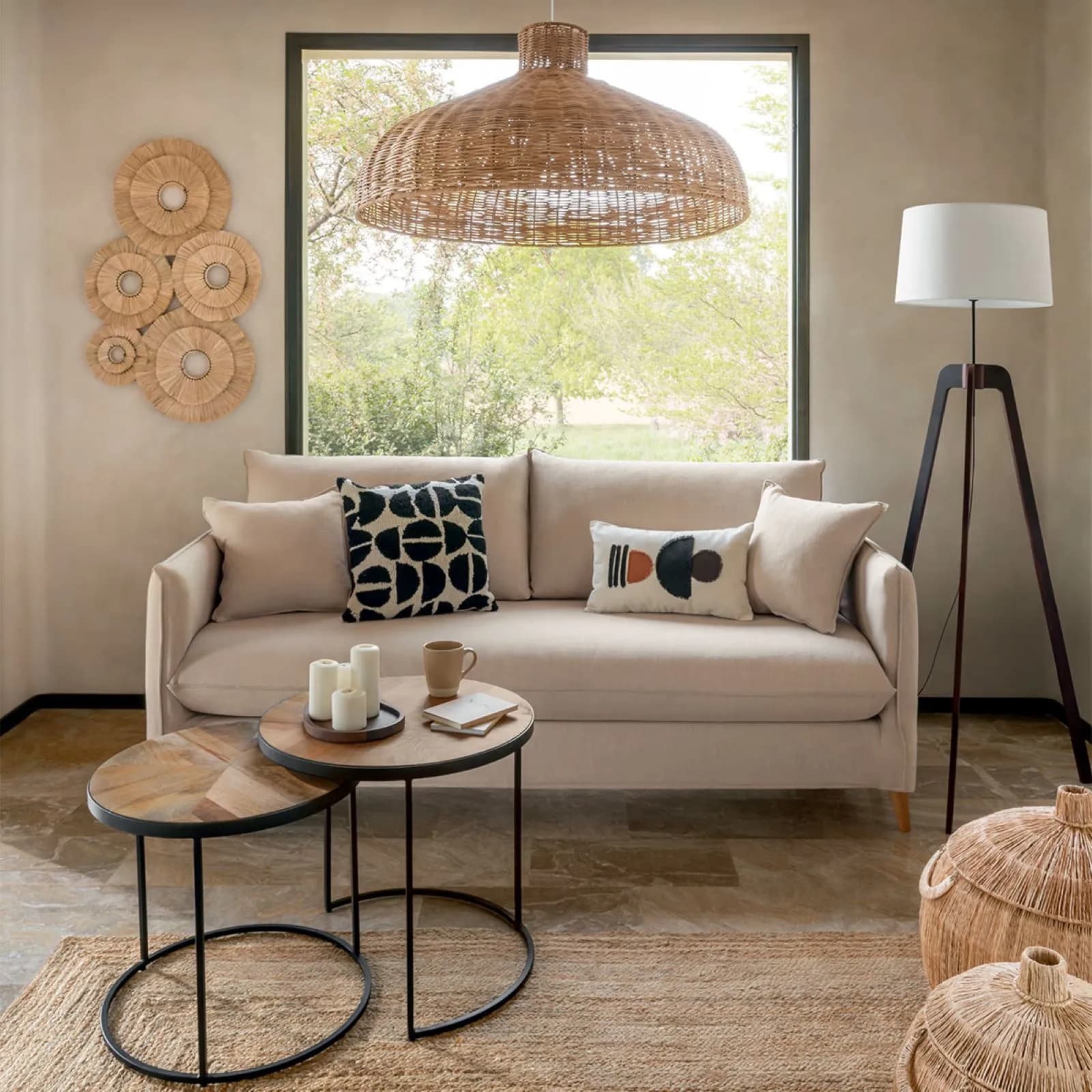 Decorazione da parete 91x64h cm reversibile in rafia naturale