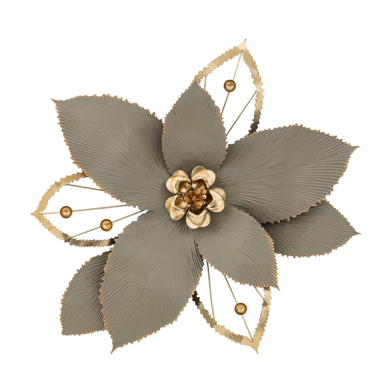 Decorazione da parete rotonda 56 cm a forma di fiore oro e tortora