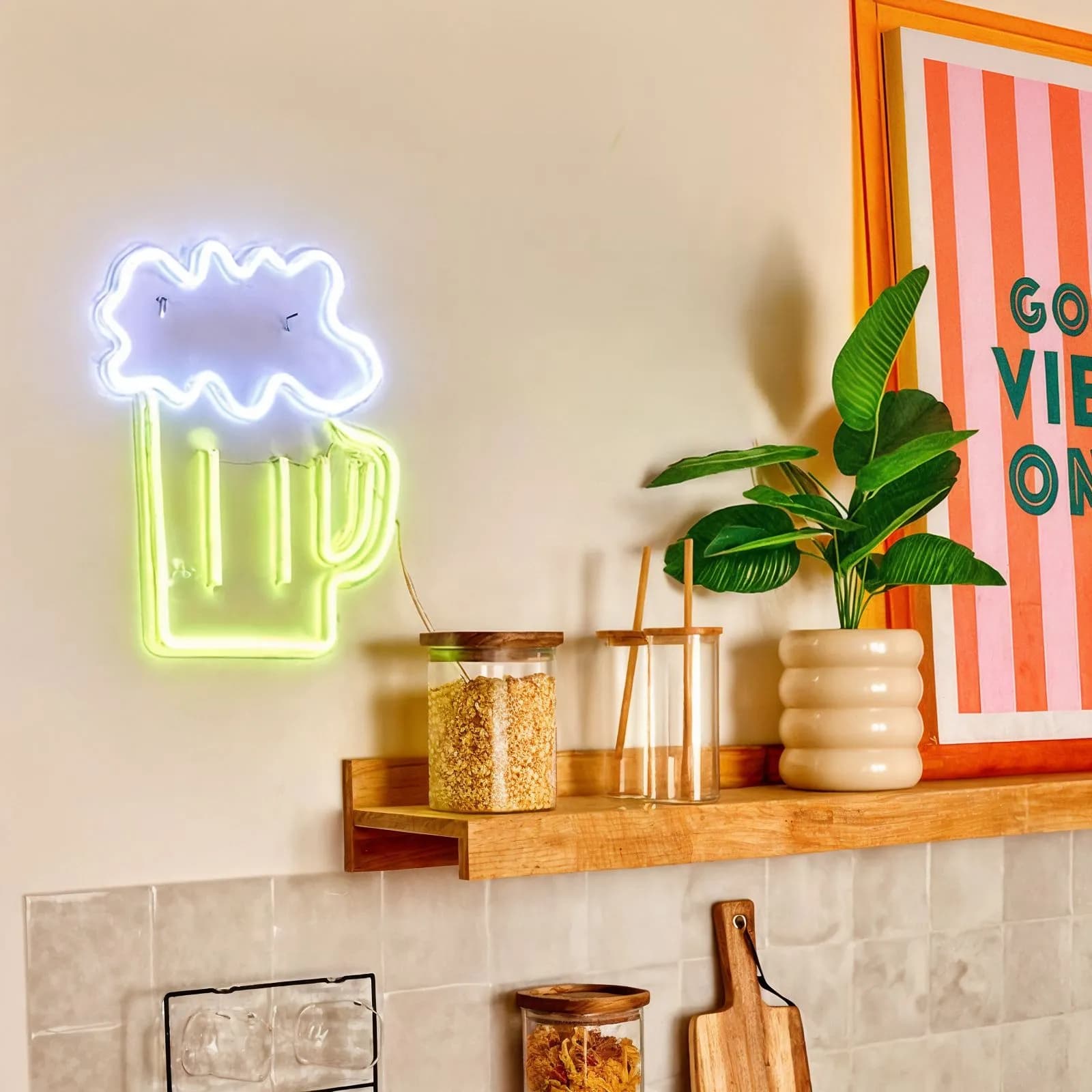 Disegno da parete Birra 36h cm con led multicolore