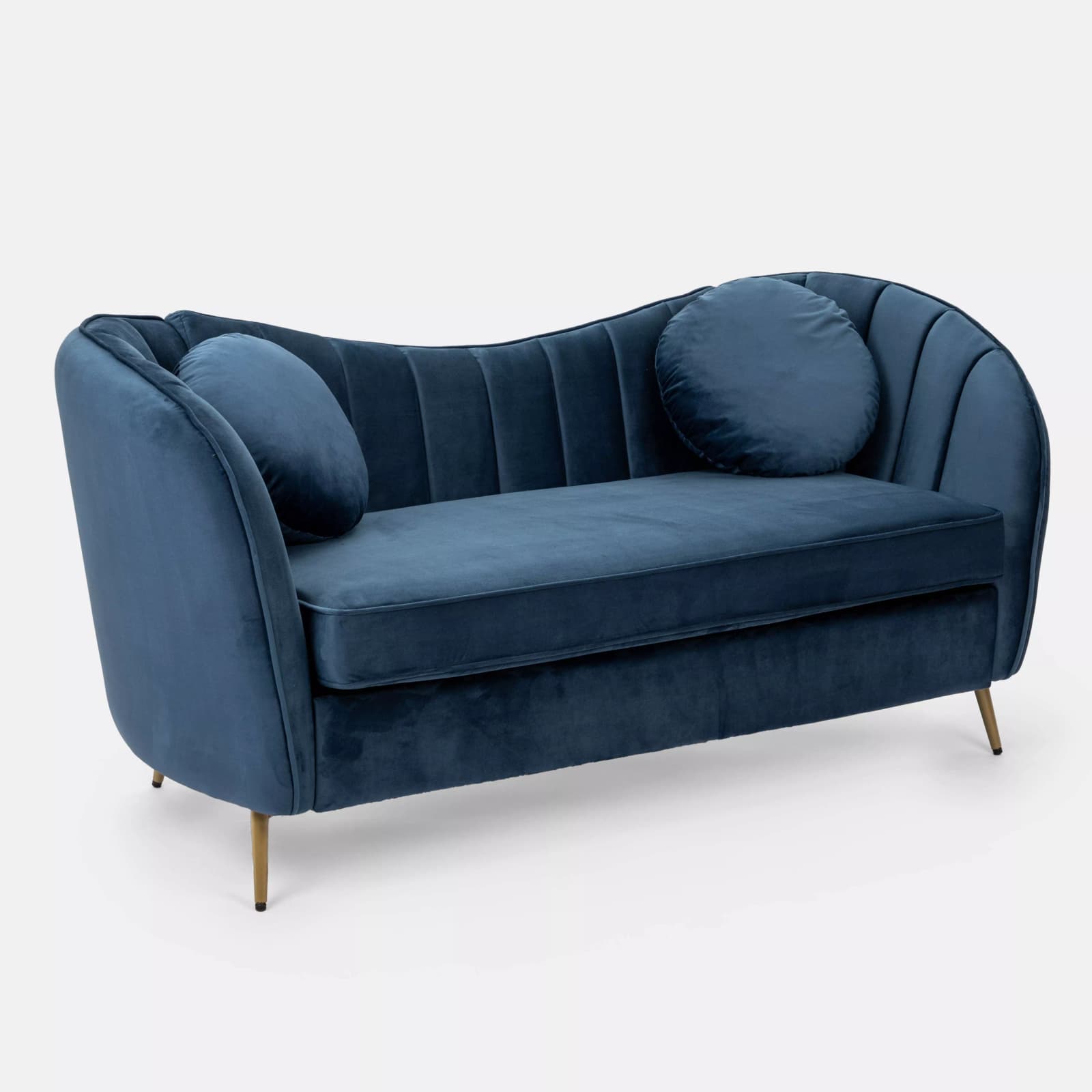 Divano 2 posti in velluto blu scuro con gambe champagne - Reef