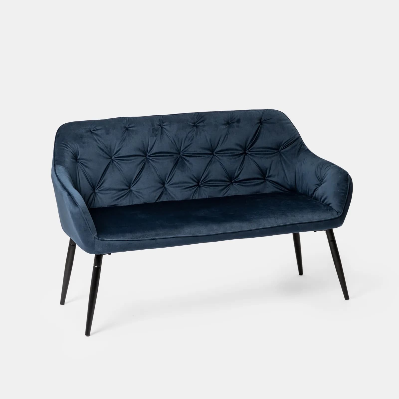 Divano 2 posti in velluto trapuntato blu con gambe in metallo nero - Sulis