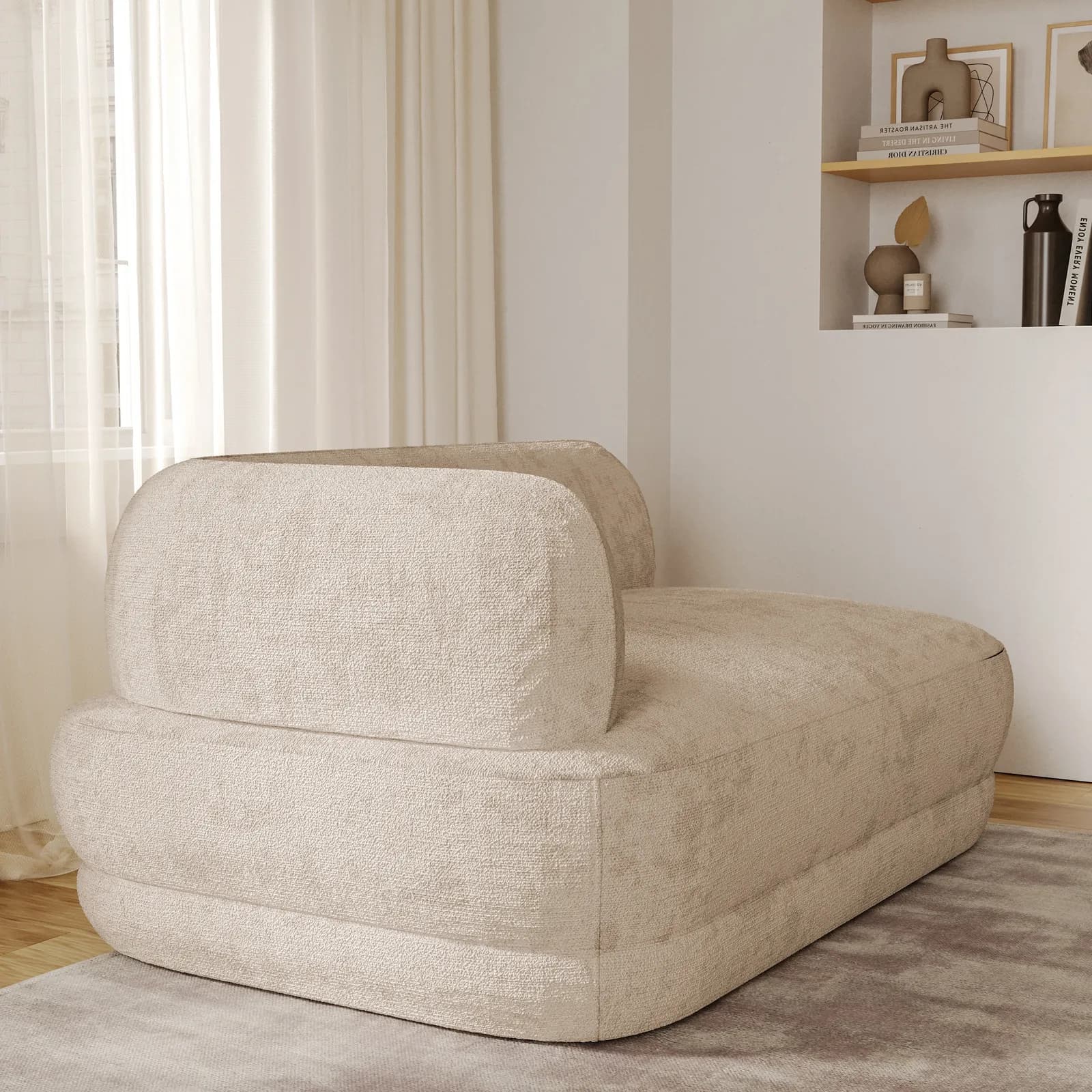 Divano 2 posti modulare in tessuto di ciniglia beige con schienale angolare sinistro - Cuddle