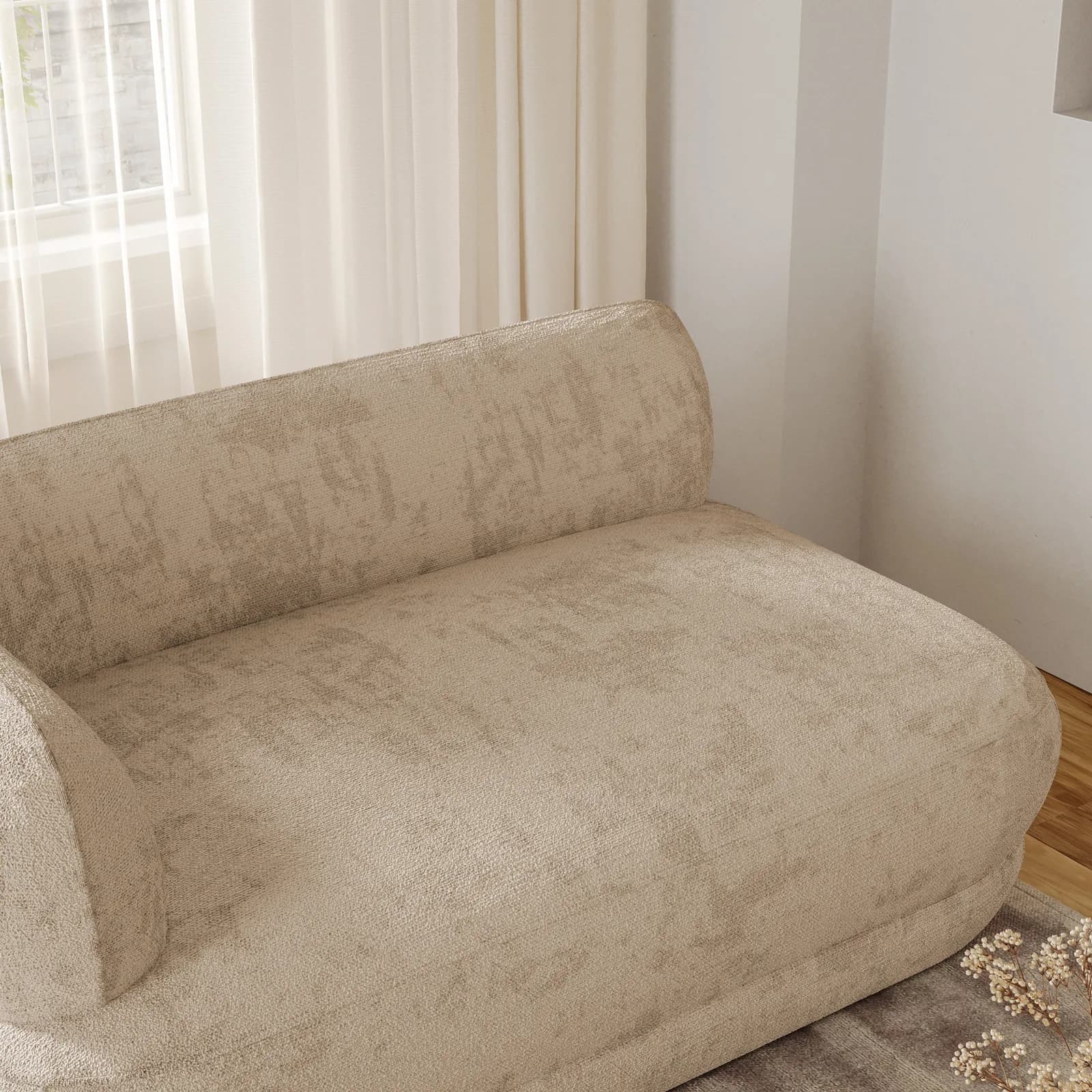 Divano 2 posti modulare in tessuto di ciniglia beige con schienale angolare sinistro - Cuddle