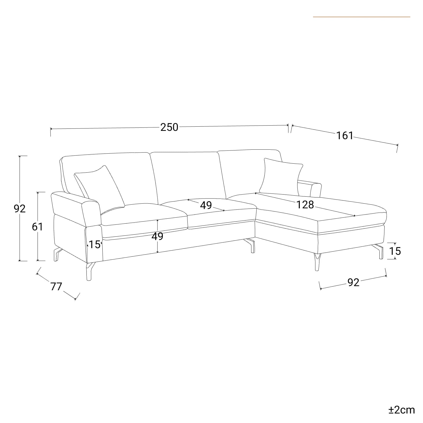 Divano angolare 3 posti in tessuto beige con chaise longue a destra e 2 cuscini - Snooze