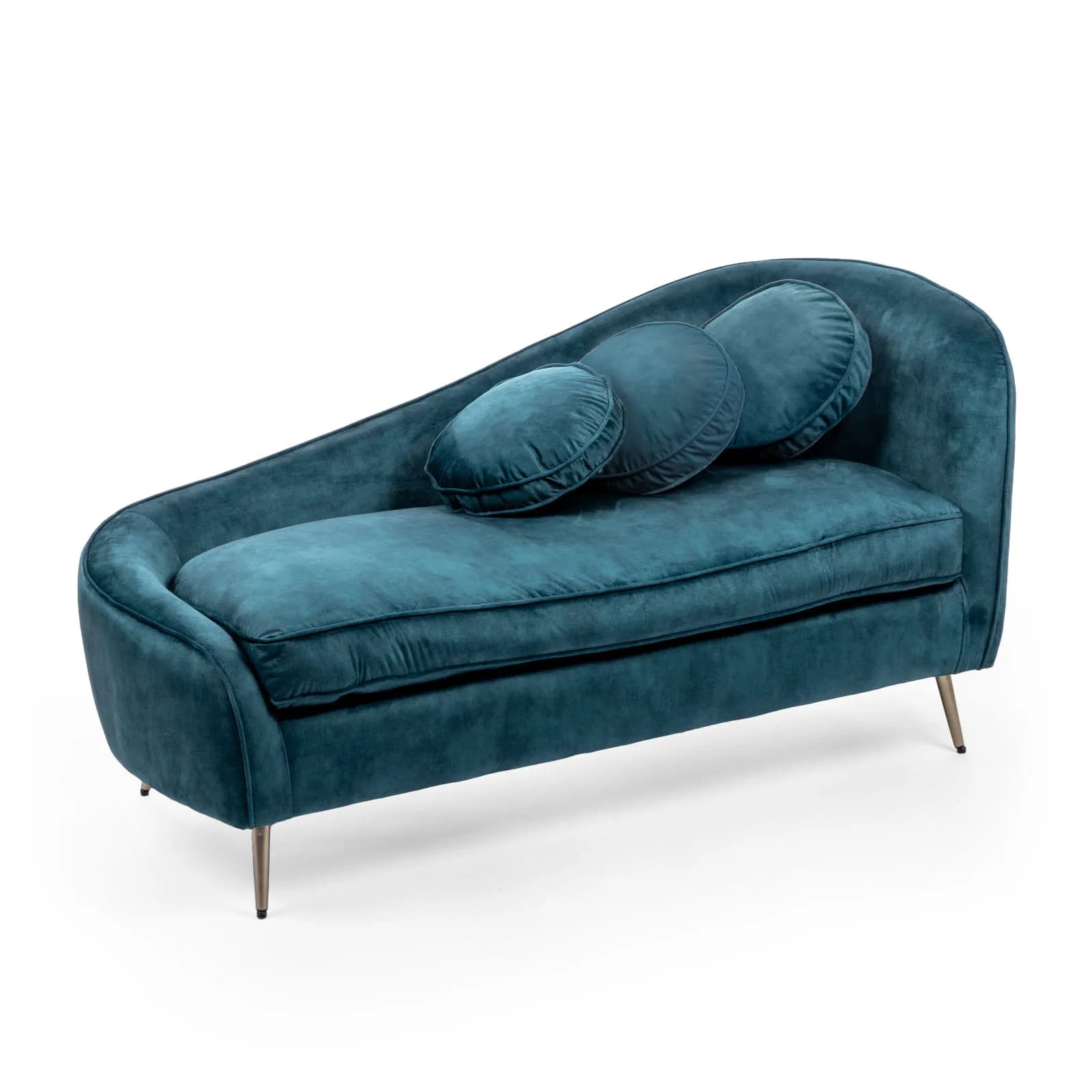 Divano chaise longue in velluto blu petrolio con gambe champagne - Reef