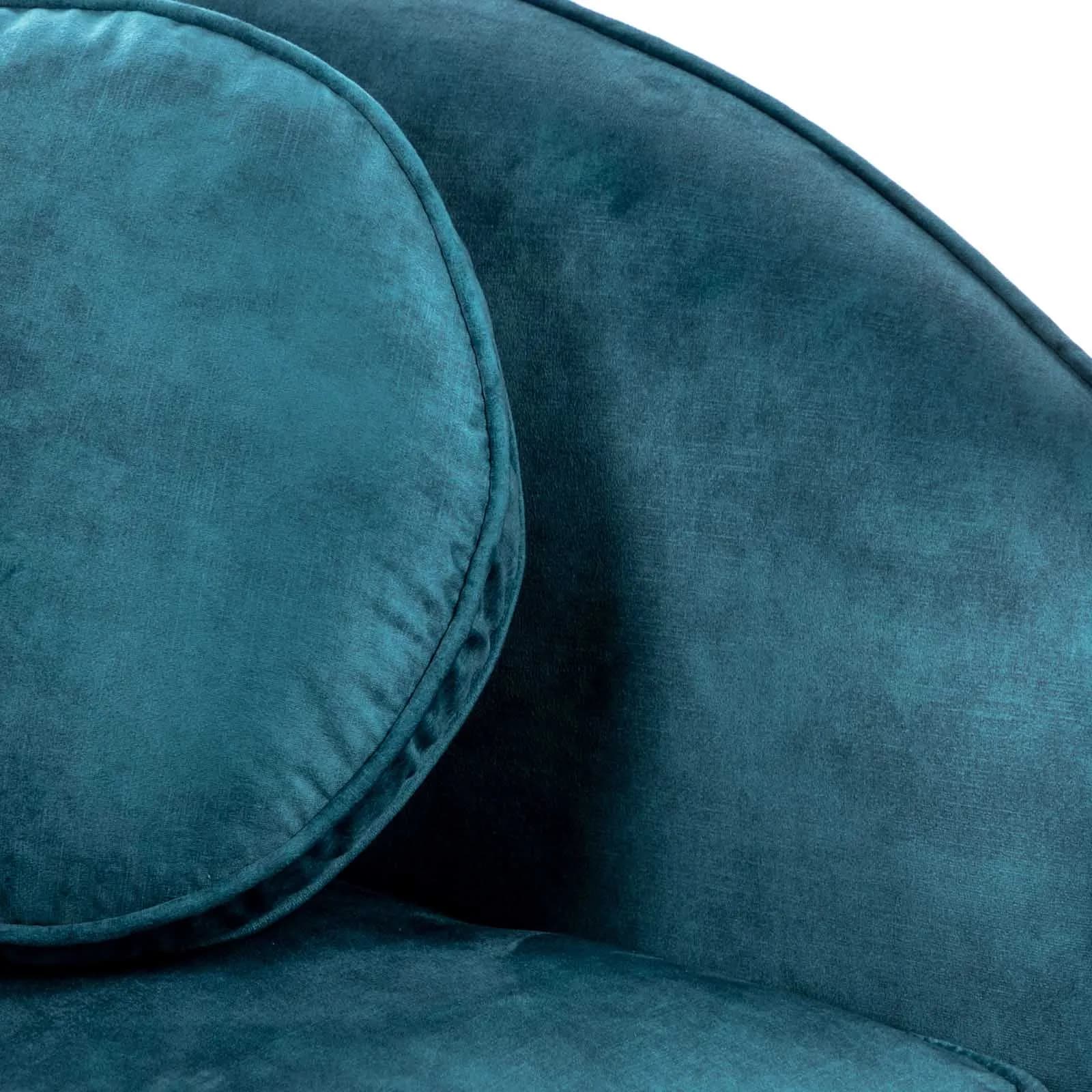 Divano chaise longue in velluto blu petrolio con gambe champagne - Reef