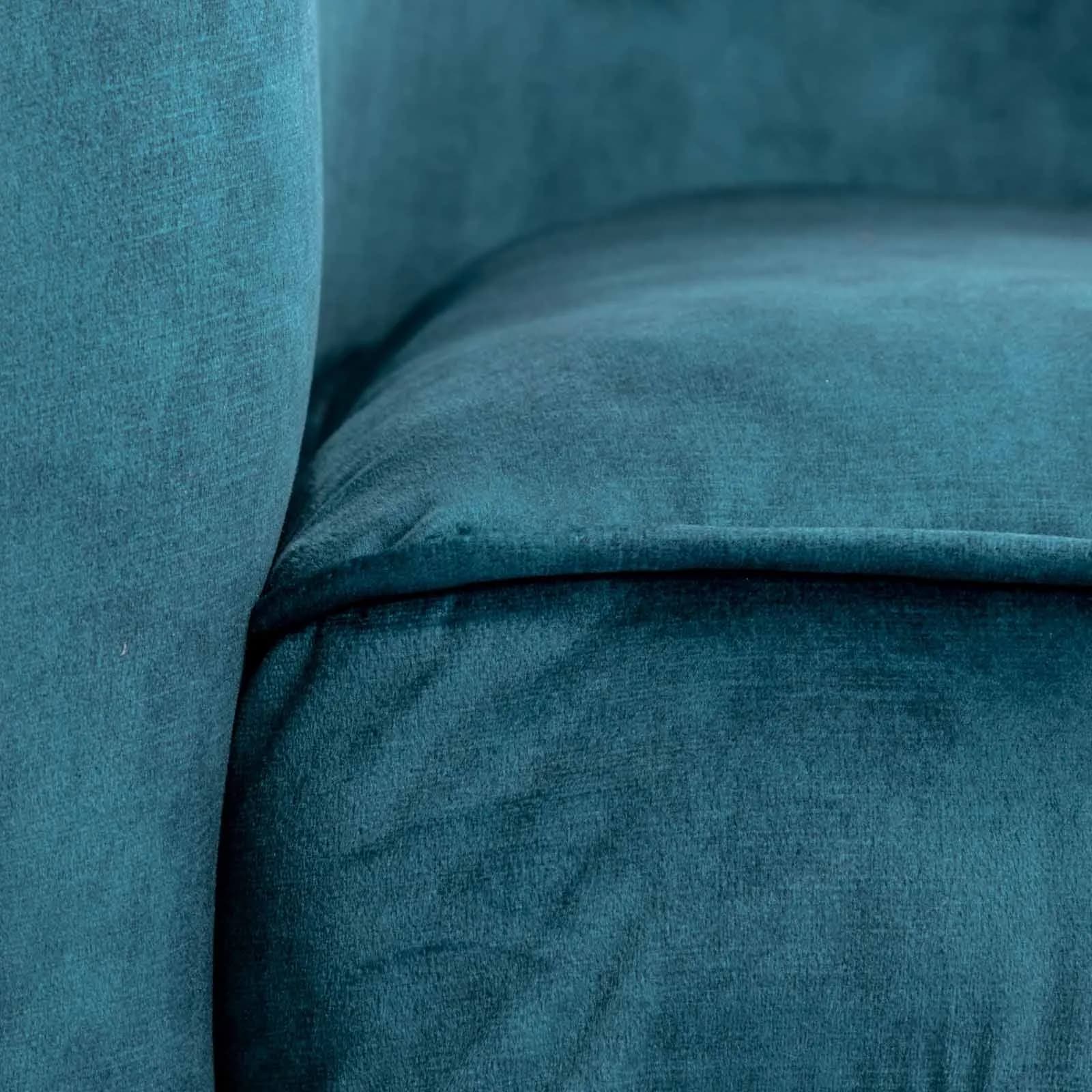 Divano chaise longue in velluto blu petrolio con gambe champagne - Reef