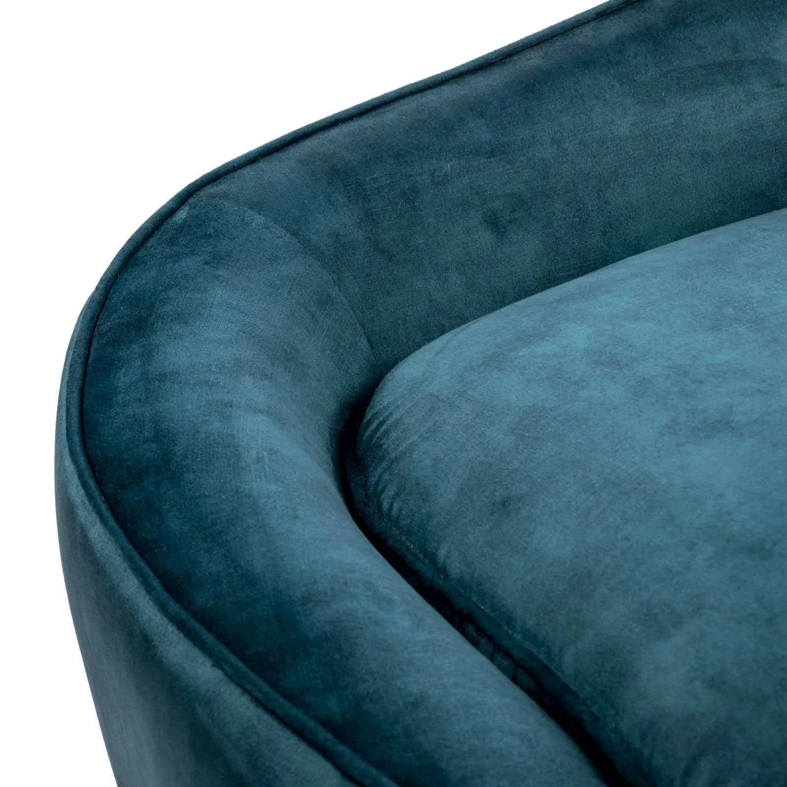 Divano chaise longue in velluto blu petrolio con gambe champagne - Reef