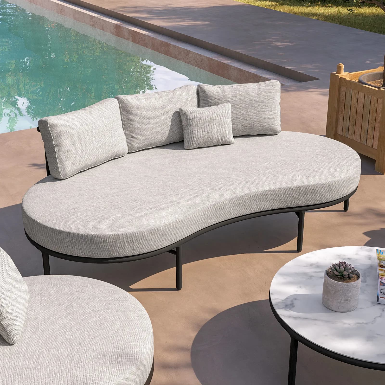 Divano da giardino 3 posti alluminio antracite e cuscini in tessuto olefin grigio chiaro - Keanu